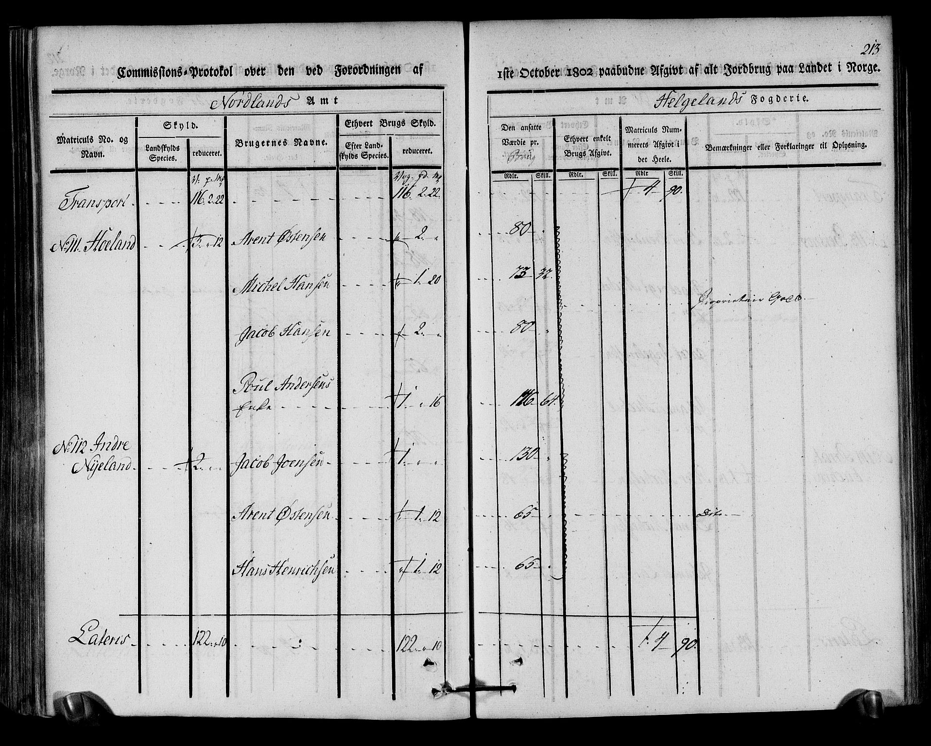 Rentekammeret inntil 1814, Realistisk ordnet avdeling, AV/RA-EA-4070/N/Ne/Nea/L0157: Helgeland fogderi. Kommisjonsprotokoll, 1803, s. 212