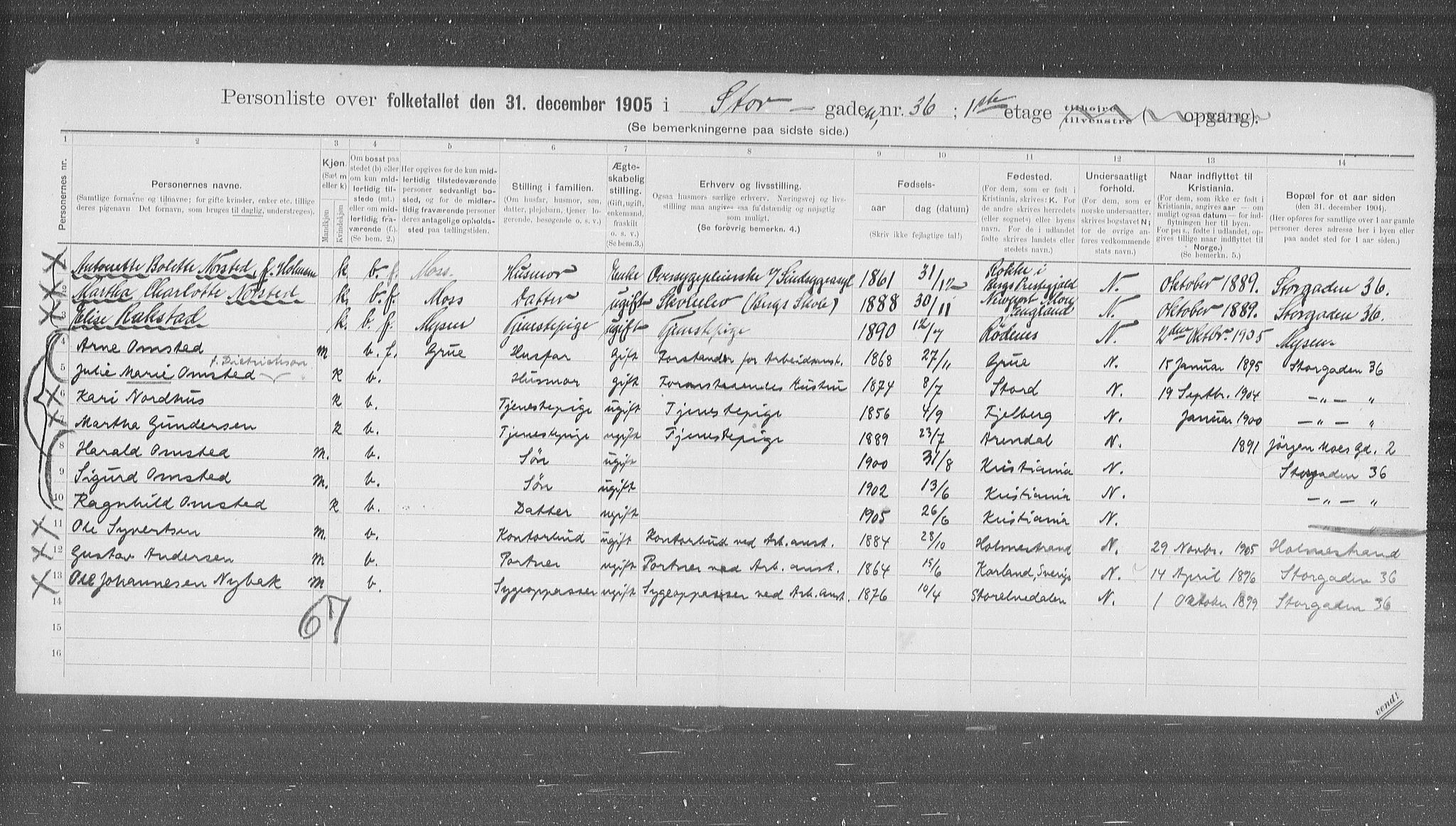 OBA, Kommunal folketelling 31.12.1905 for Kristiania kjøpstad, 1905, s. 54076