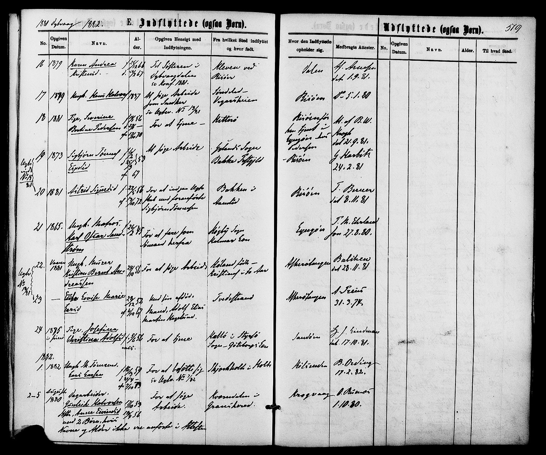 Dypvåg sokneprestkontor, AV/SAK-1111-0007/F/Fa/Faa/L0007: Ministerialbok nr. A 7/ 1, 1872-1884, s. 519