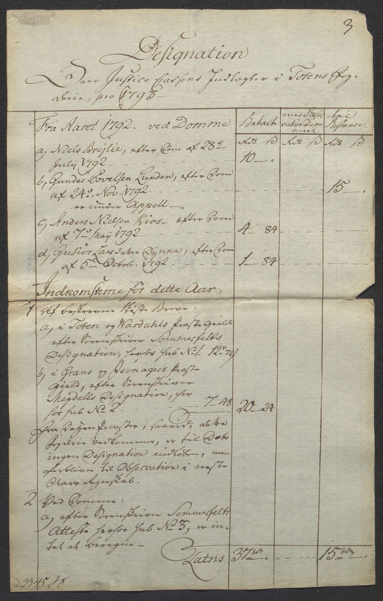 Fylkesmannen i Oppland, SAH/FYO-002/1/D/Dl/L0512B: Brev fra fogden i Toten, 1793-1794, s. 105
