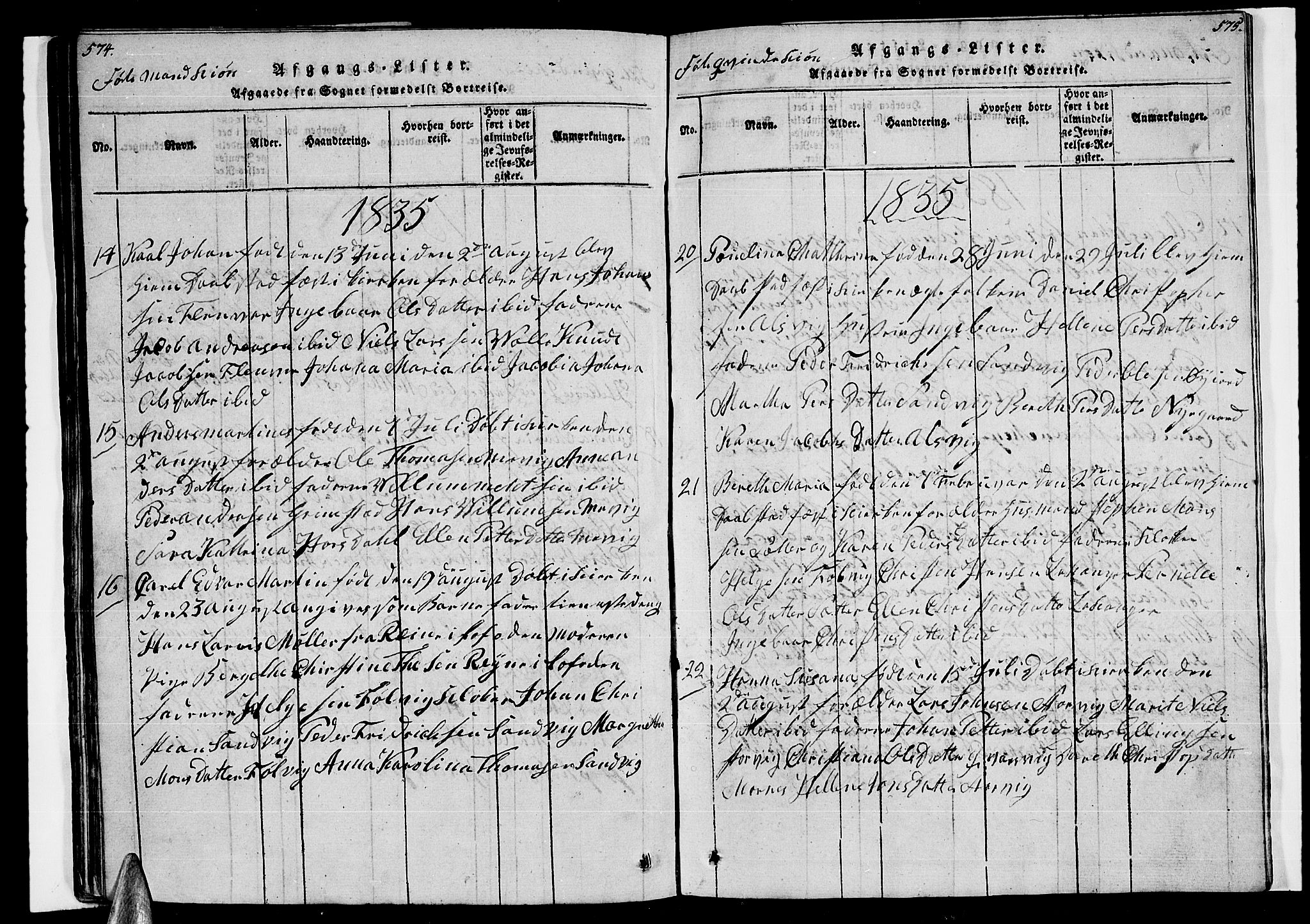 Ministerialprotokoller, klokkerbøker og fødselsregistre - Nordland, AV/SAT-A-1459/805/L0105: Klokkerbok nr. 805C01, 1820-1839, s. 574-575