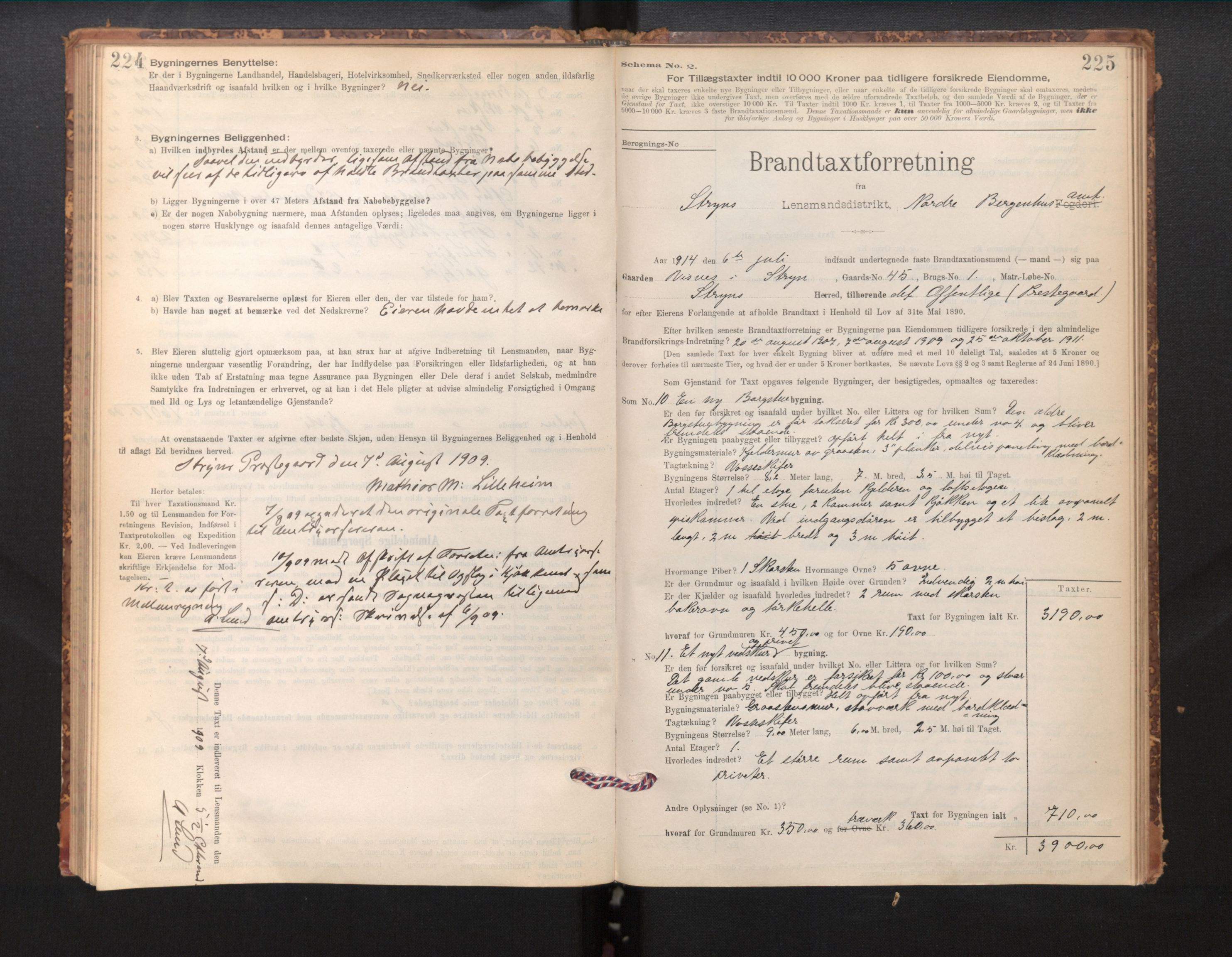 Lensmannen i Stryn og Innvik, AV/SAB-A-30201/0012/L0002: Branntakstprotokoll, skjematakst, 1894-1942, s. 224-225