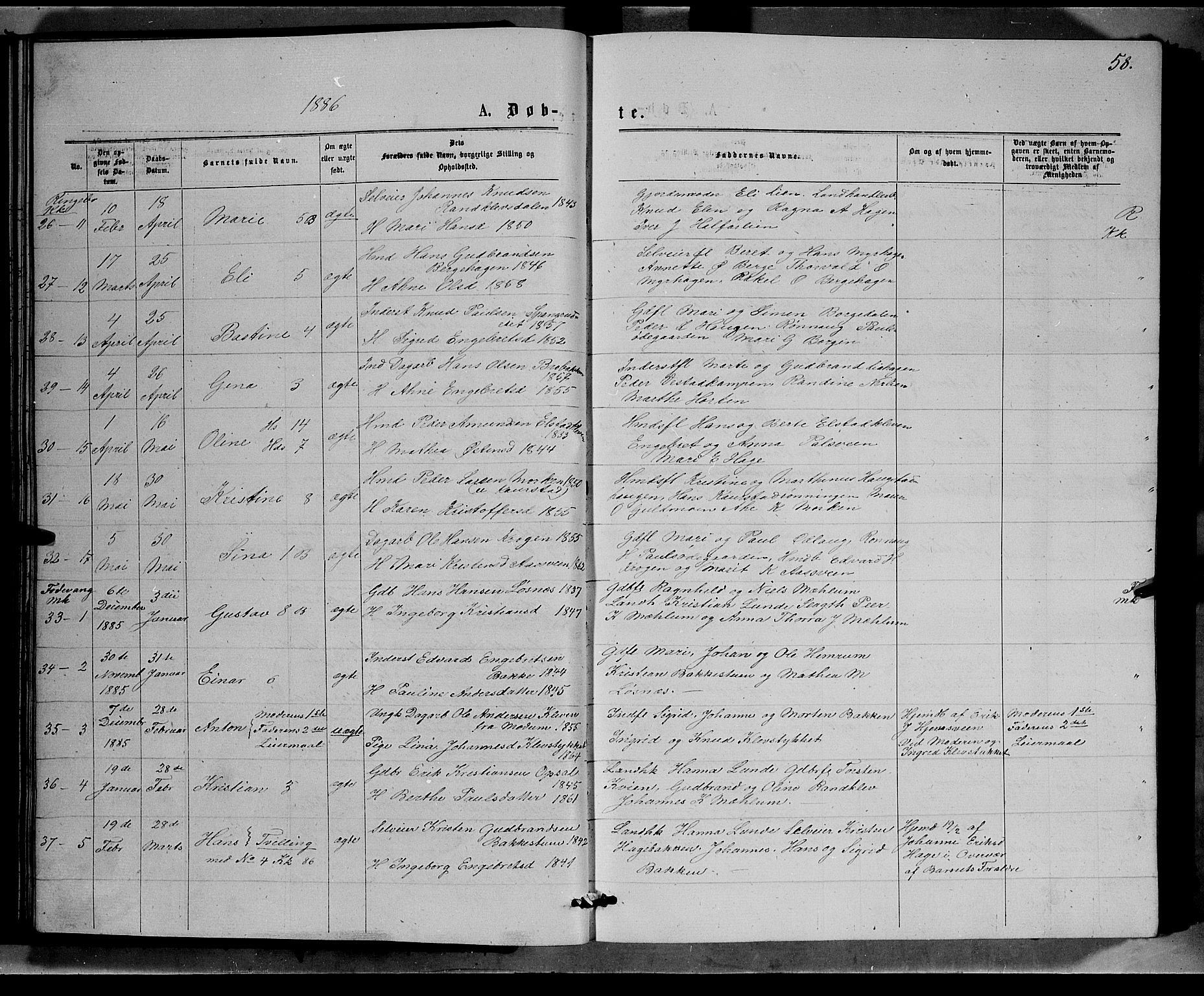 Ringebu prestekontor, AV/SAH-PREST-082/H/Ha/Hab/L0006: Klokkerbok nr. 6, 1880-1898, s. 58