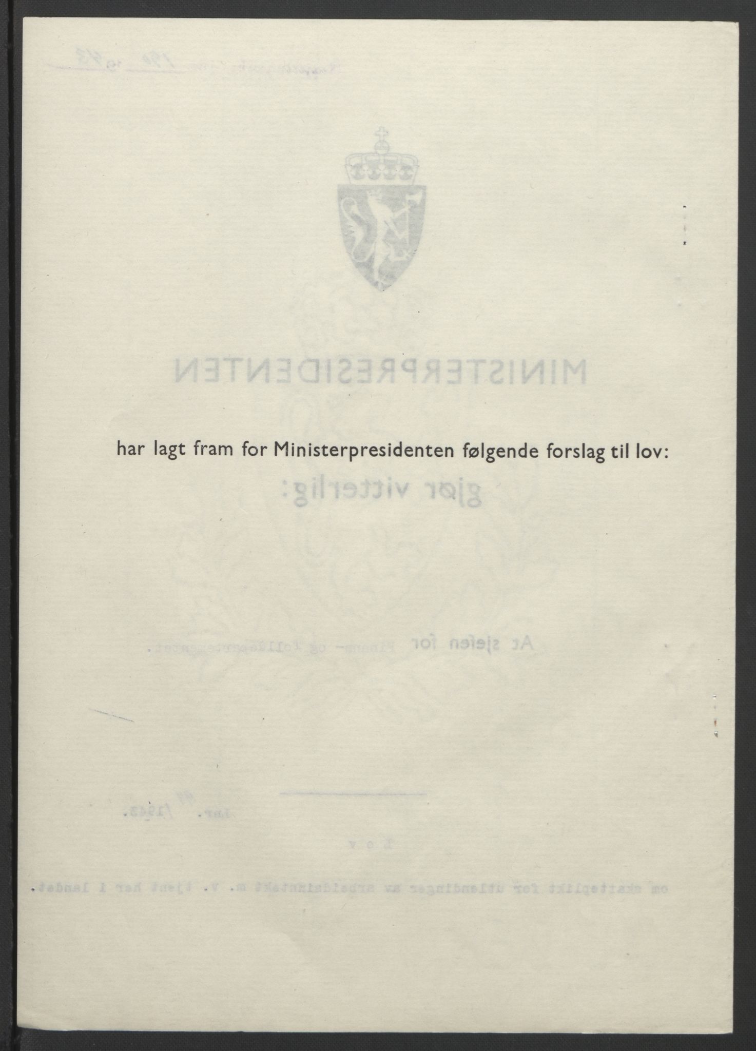 NS-administrasjonen 1940-1945 (Statsrådsekretariatet, de kommisariske statsråder mm), RA/S-4279/D/Db/L0099: Lover, 1943, s. 426