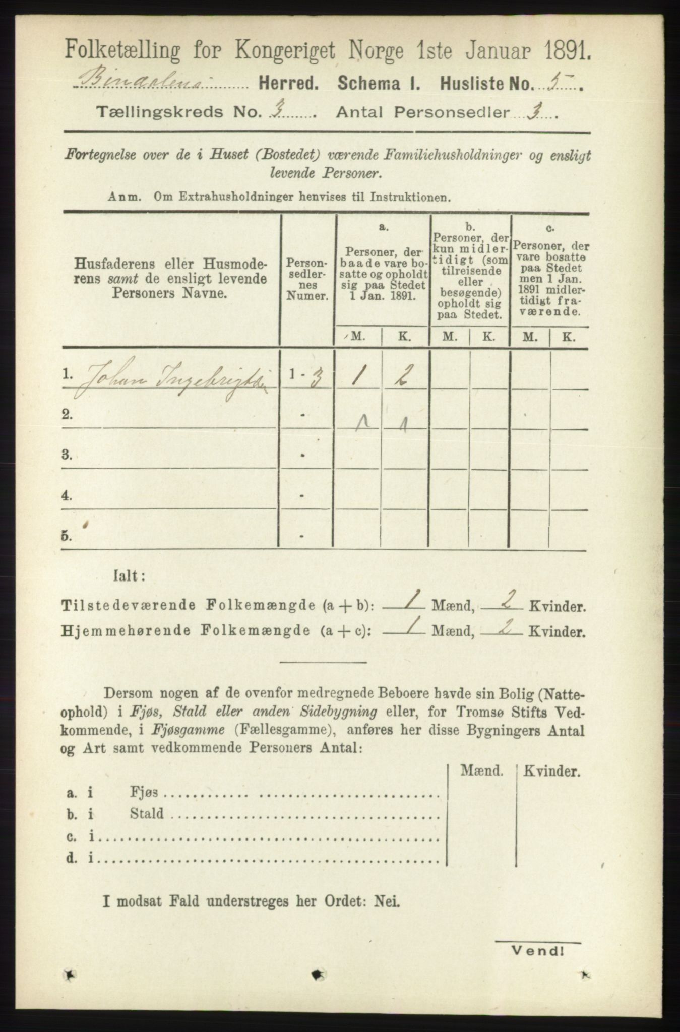 RA, Folketelling 1891 for 1811 Bindal herred, 1891, s. 592