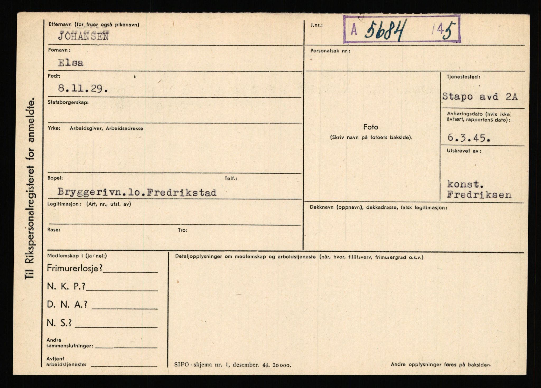 Statspolitiet - Hovedkontoret / Osloavdelingen, AV/RA-S-1329/C/Ca/L0008: Johan(nes)sen - Knoph, 1943-1945, s. 24