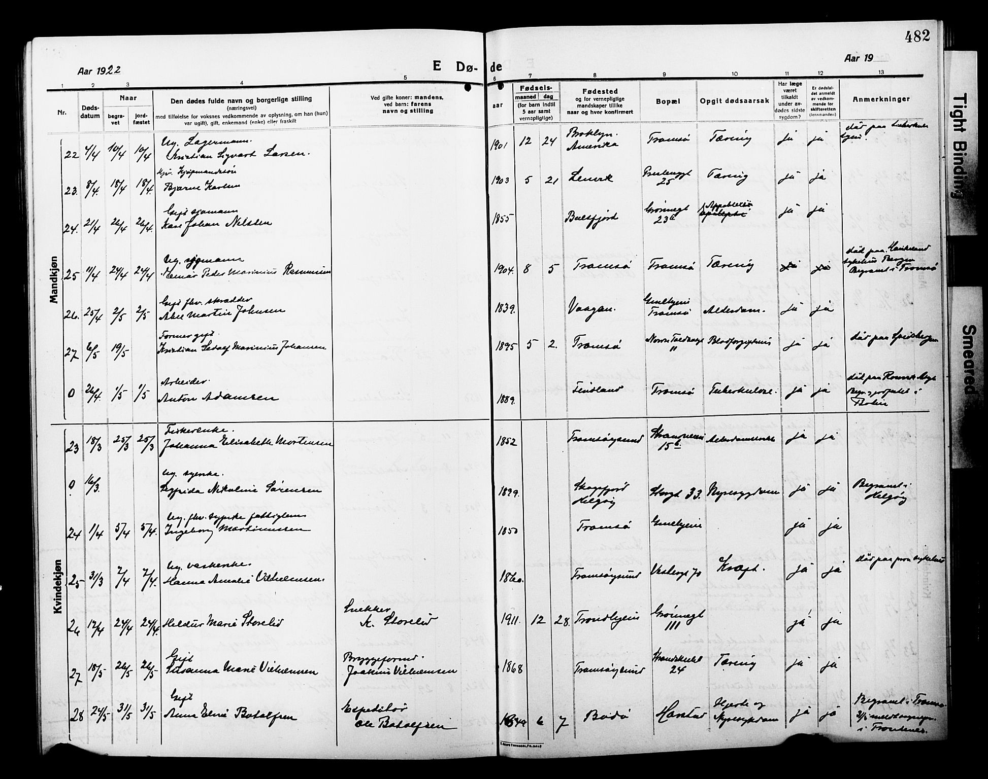 Tromsø sokneprestkontor/stiftsprosti/domprosti, AV/SATØ-S-1343/G/Gb/L0009klokker: Klokkerbok nr. 9, 1915-1925, s. 482