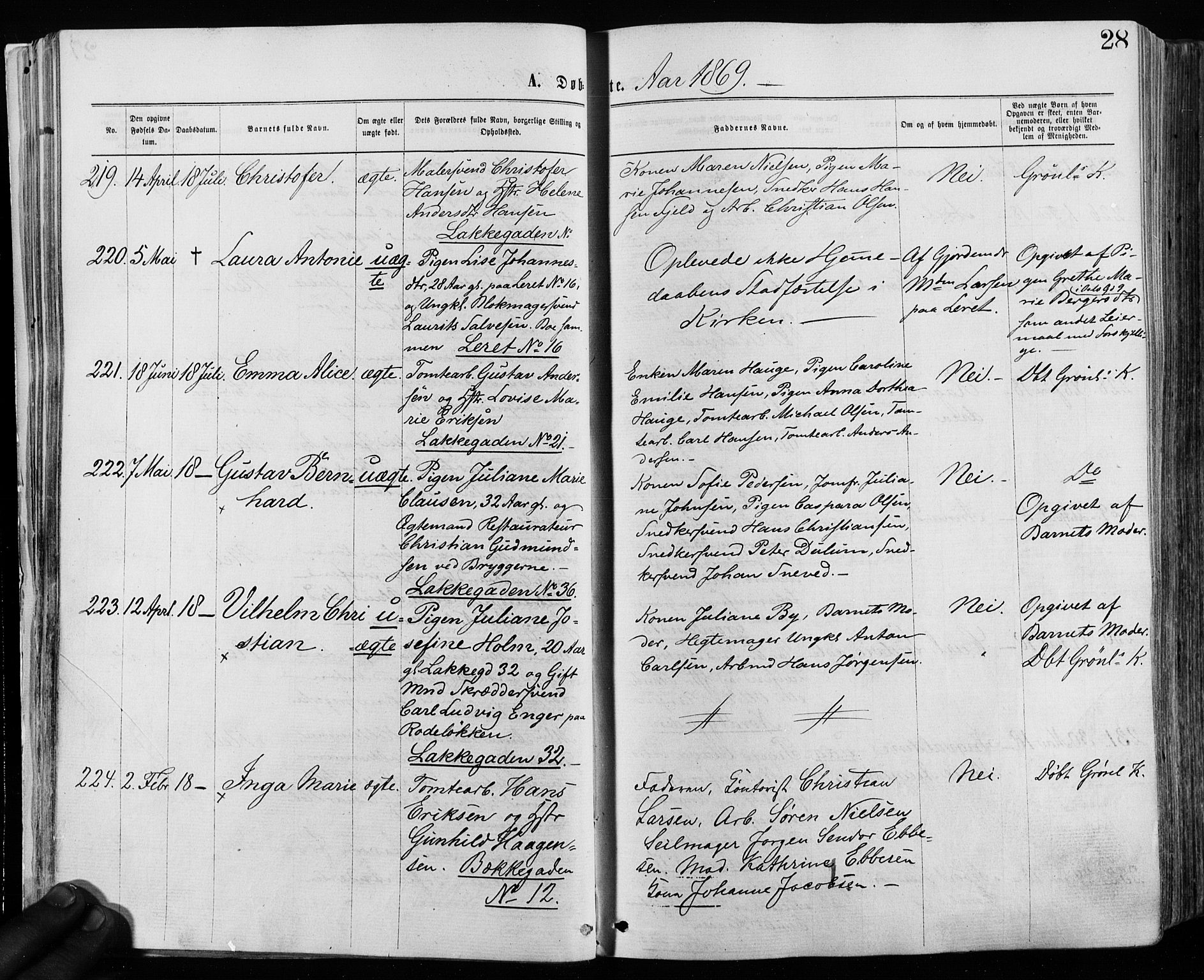 Grønland prestekontor Kirkebøker, SAO/A-10848/F/Fa/L0004: Ministerialbok nr. 4, 1869-1880, s. 28