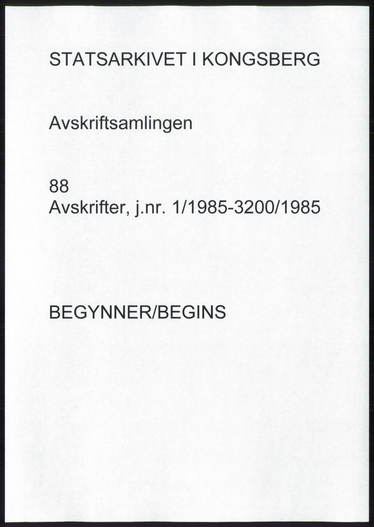 Statsarkivet i Kongsberg, SAKO/A-0001, 1985, s. 1