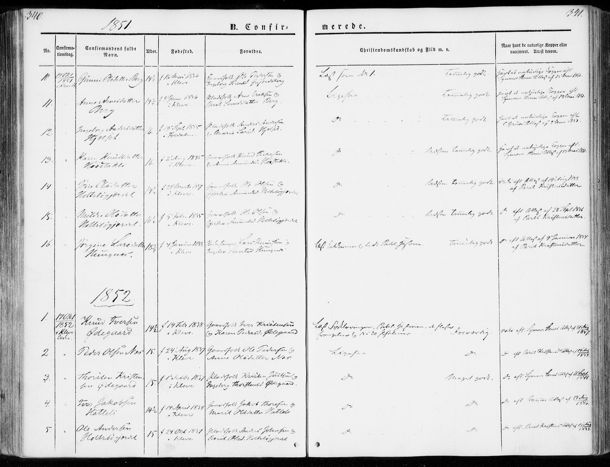 Ministerialprotokoller, klokkerbøker og fødselsregistre - Møre og Romsdal, SAT/A-1454/557/L0680: Ministerialbok nr. 557A02, 1843-1869, s. 340-341