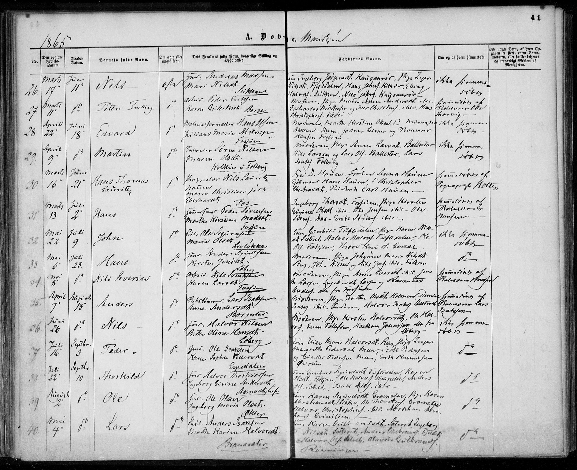 Gjerpen kirkebøker, AV/SAKO-A-265/F/Fa/L0008a: Ministerialbok nr. I 8A, 1857-1871, s. 41