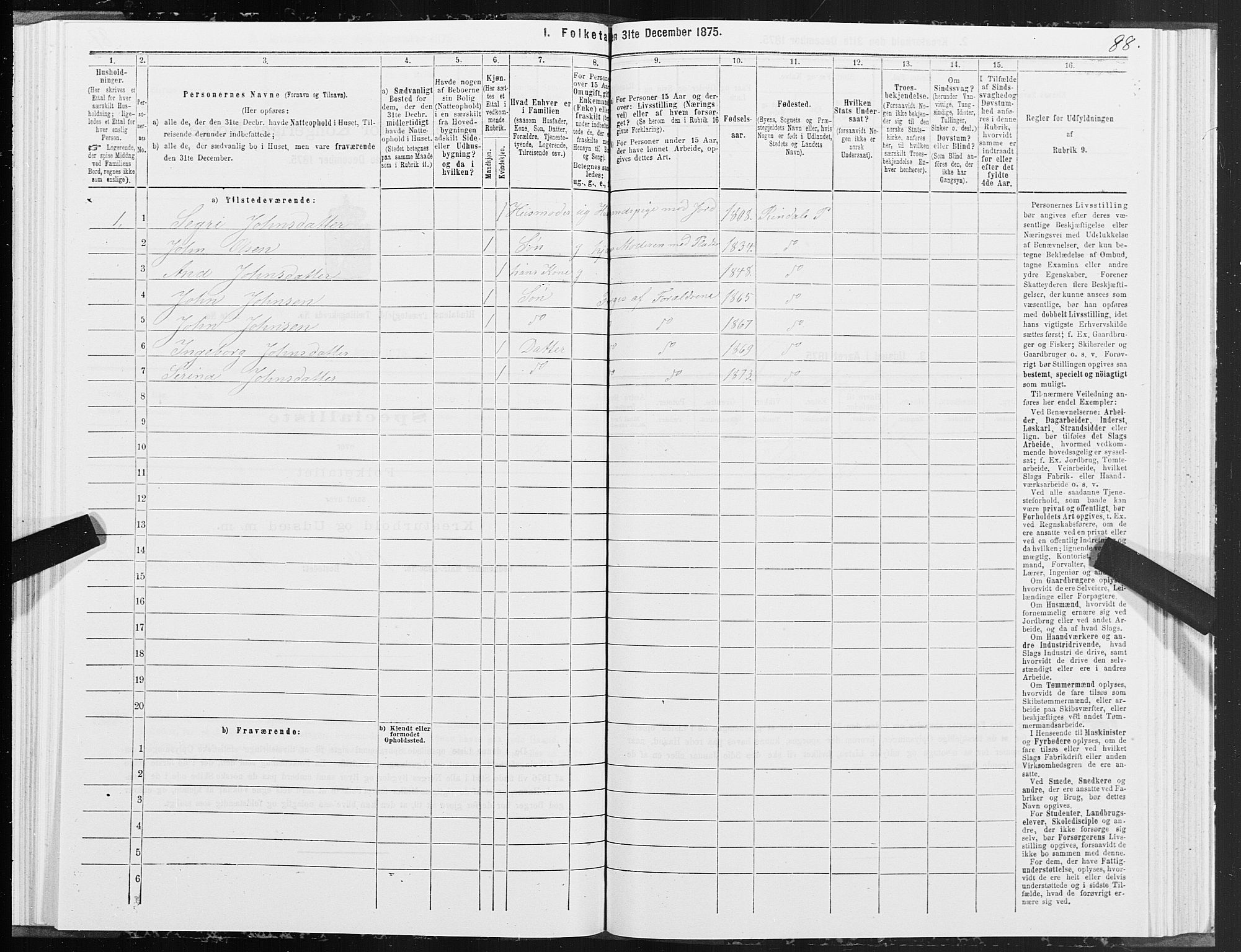 SAT, Folketelling 1875 for 1567P Rindal prestegjeld, 1875, s. 3088