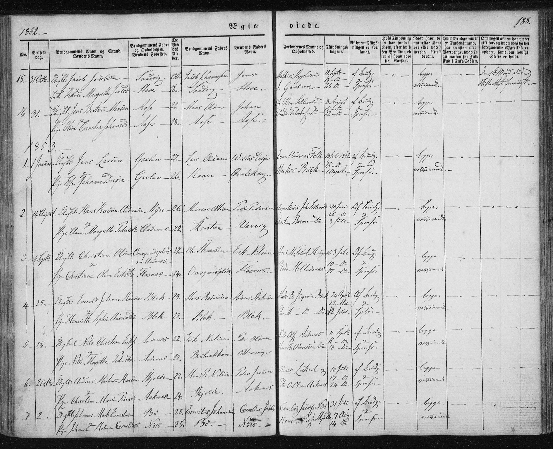 Ministerialprotokoller, klokkerbøker og fødselsregistre - Nordland, AV/SAT-A-1459/897/L1396: Ministerialbok nr. 897A04, 1842-1866, s. 188
