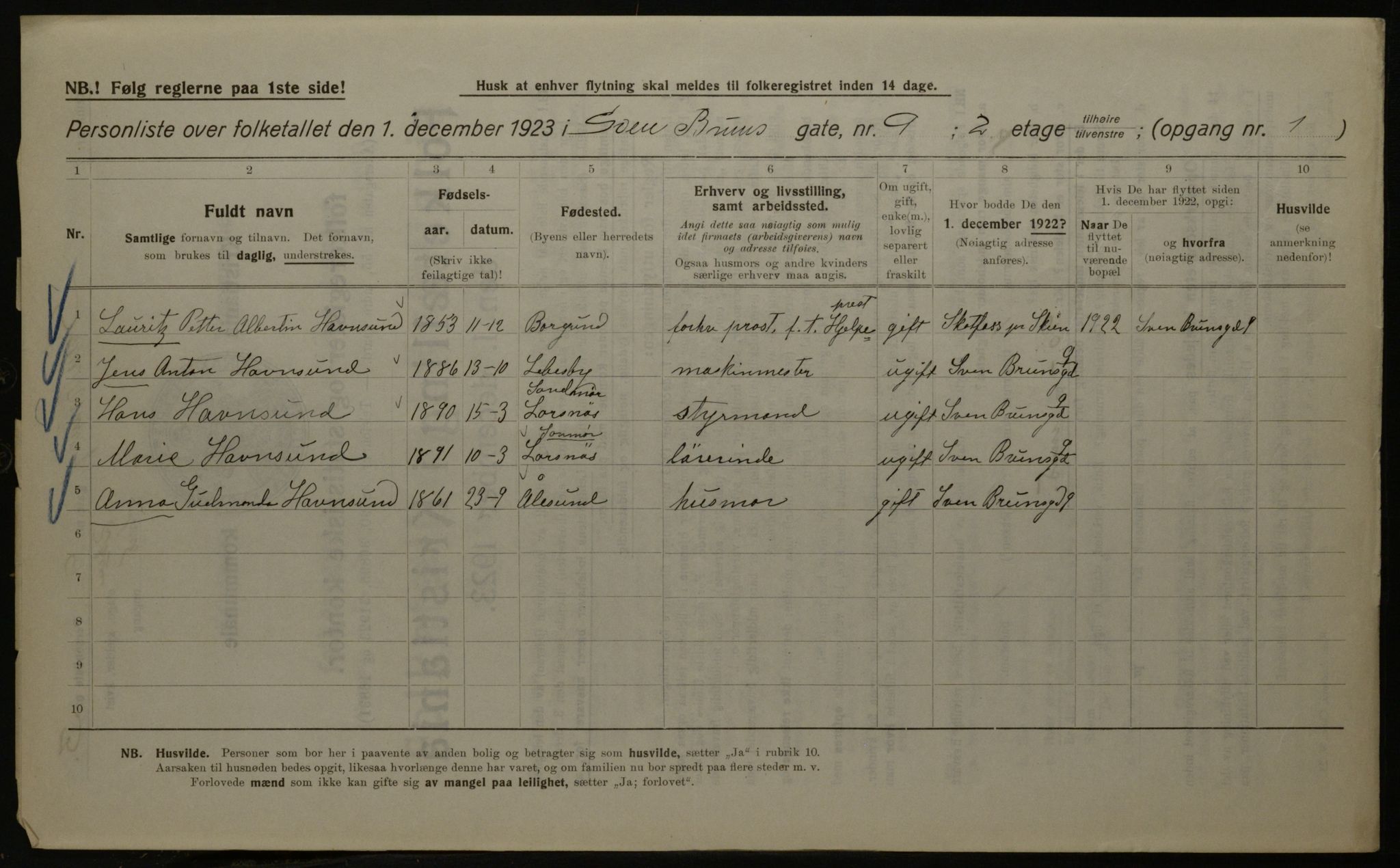 OBA, Kommunal folketelling 1.12.1923 for Kristiania, 1923, s. 116225