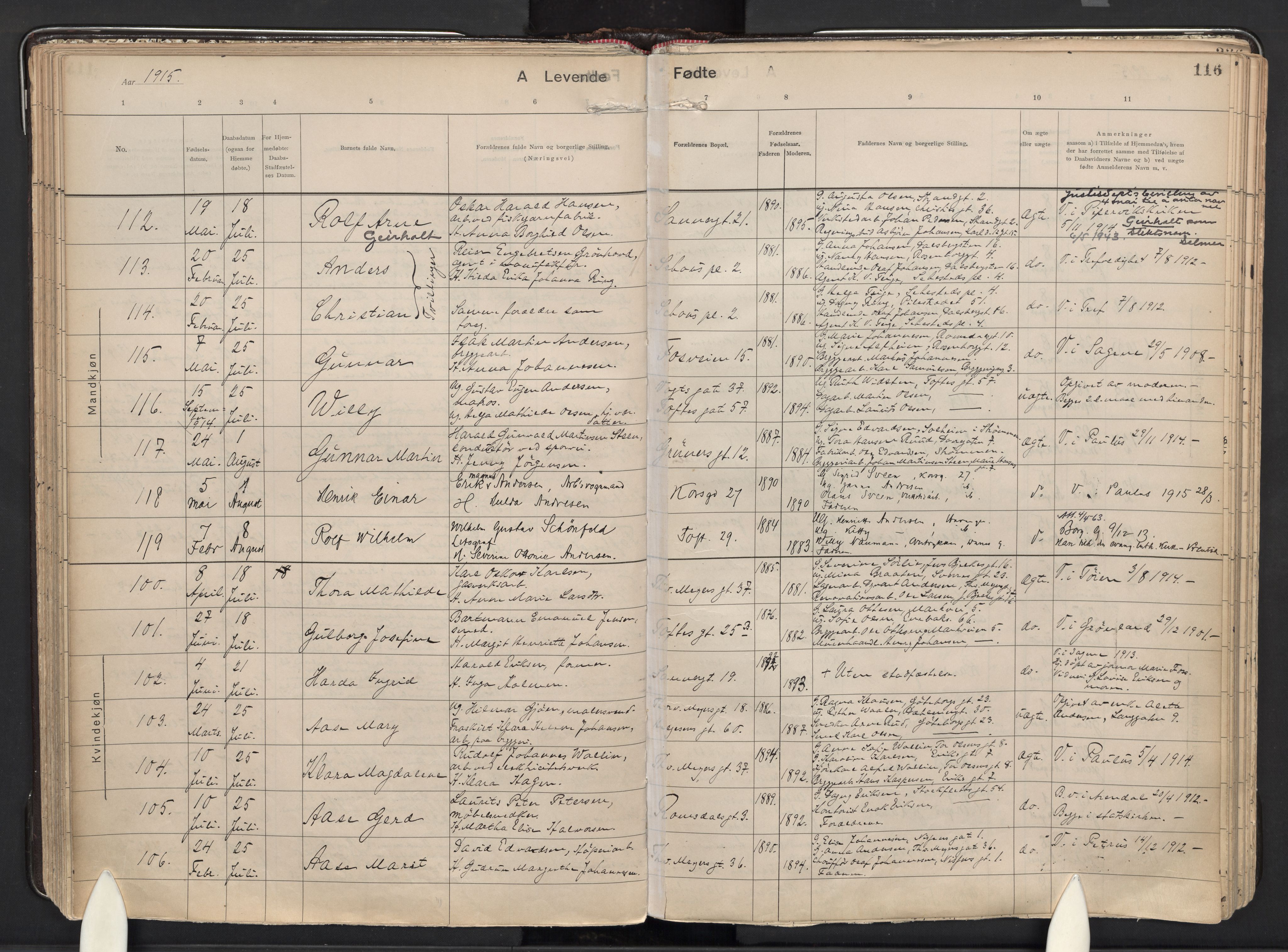 Paulus prestekontor Kirkebøker, AV/SAO-A-10871/F/Fa/L0021: Ministerialbok nr. 21, 1912-1922, s. 116