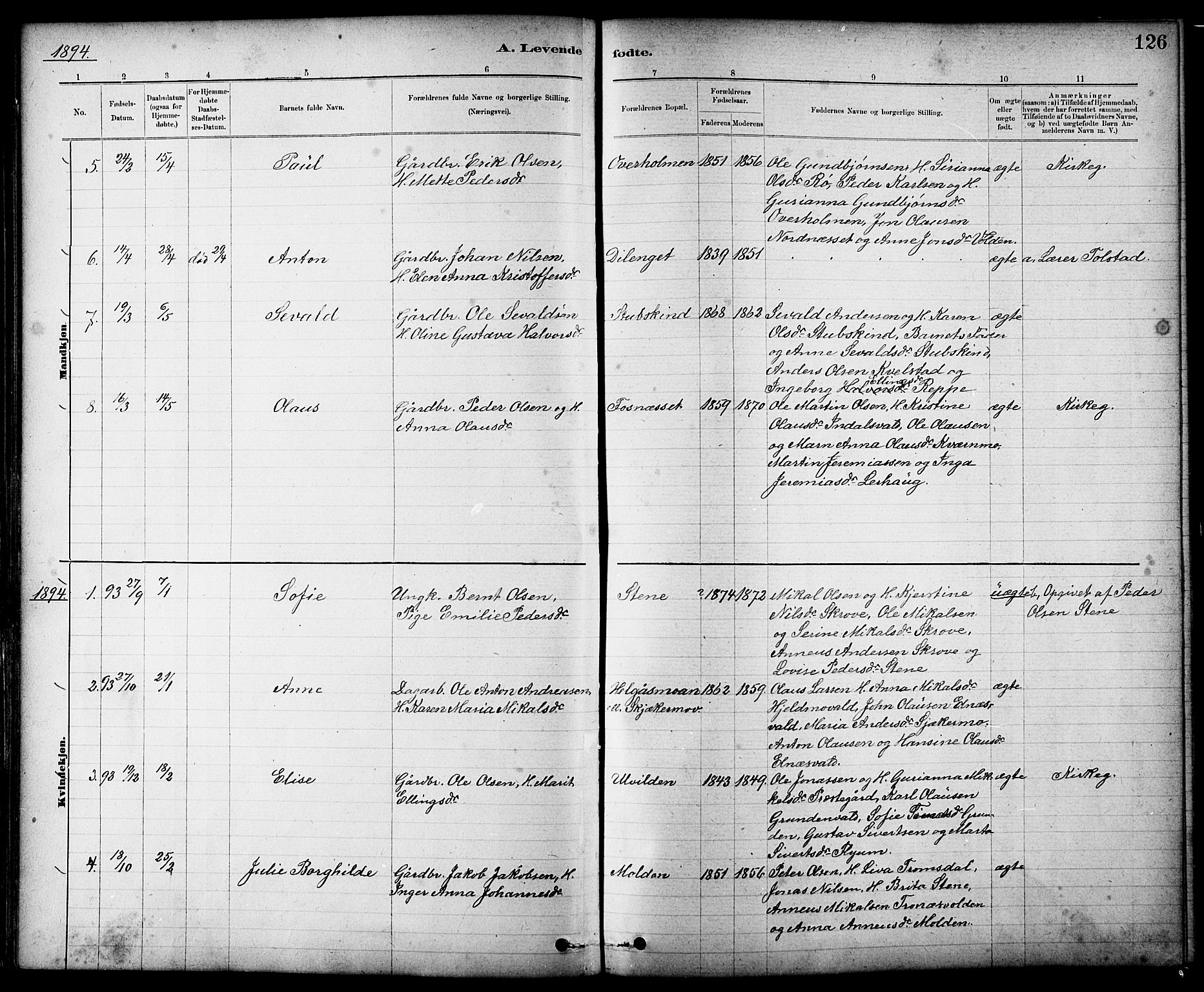 Ministerialprotokoller, klokkerbøker og fødselsregistre - Nord-Trøndelag, SAT/A-1458/724/L0267: Klokkerbok nr. 724C03, 1879-1898, s. 126