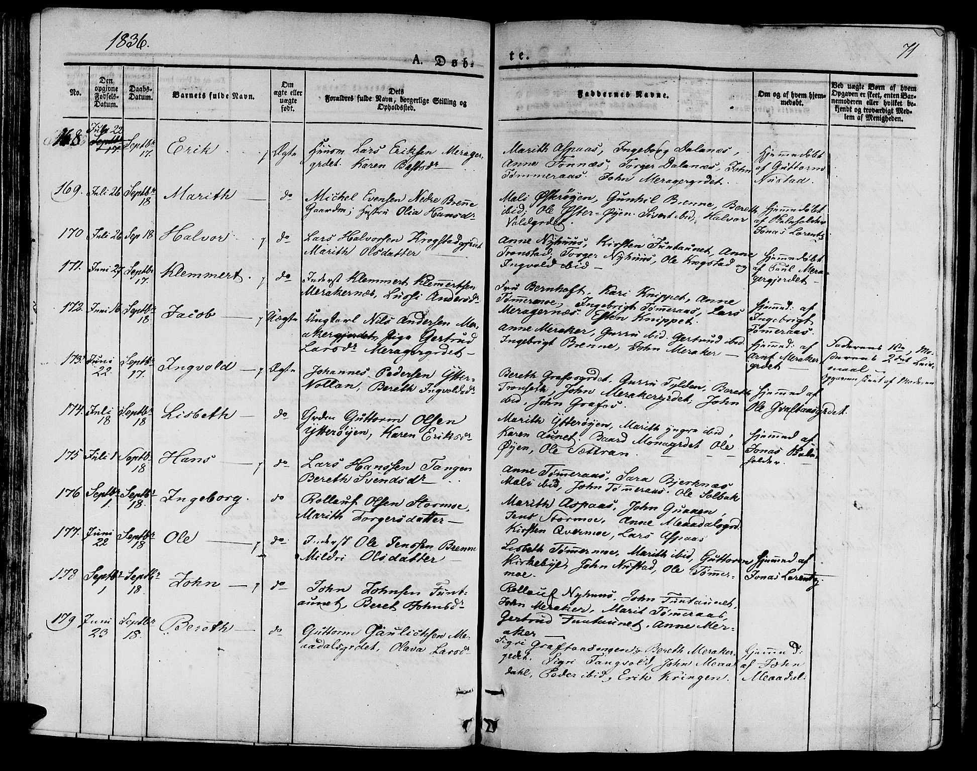 Ministerialprotokoller, klokkerbøker og fødselsregistre - Nord-Trøndelag, AV/SAT-A-1458/709/L0071: Ministerialbok nr. 709A11, 1833-1844, s. 71