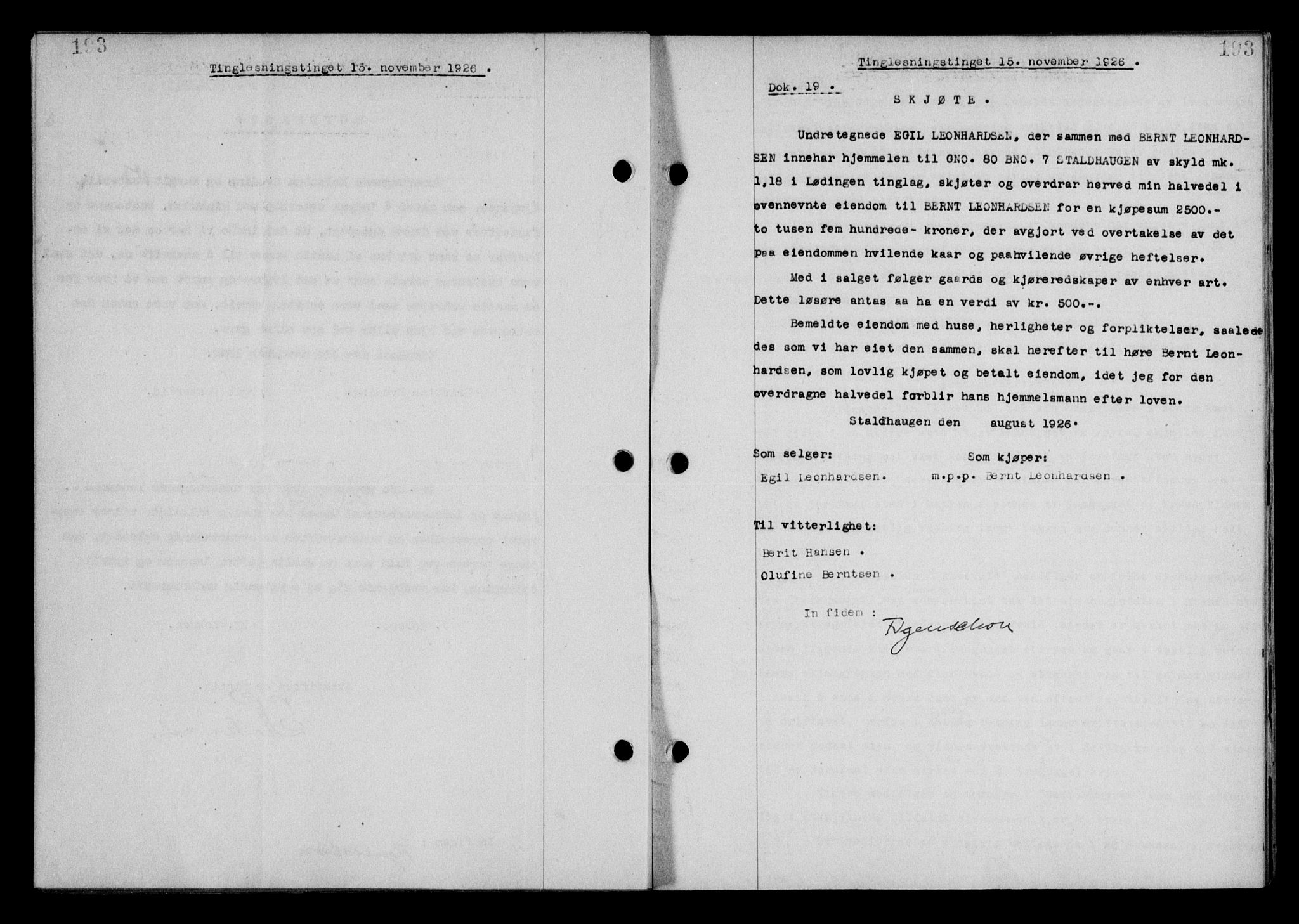 Steigen og Ofoten sorenskriveri, SAT/A-0030/1/2/2C/L0014: Pantebok nr. 13 og 15, 1926-1927, Tingl.dato: 15.11.1926