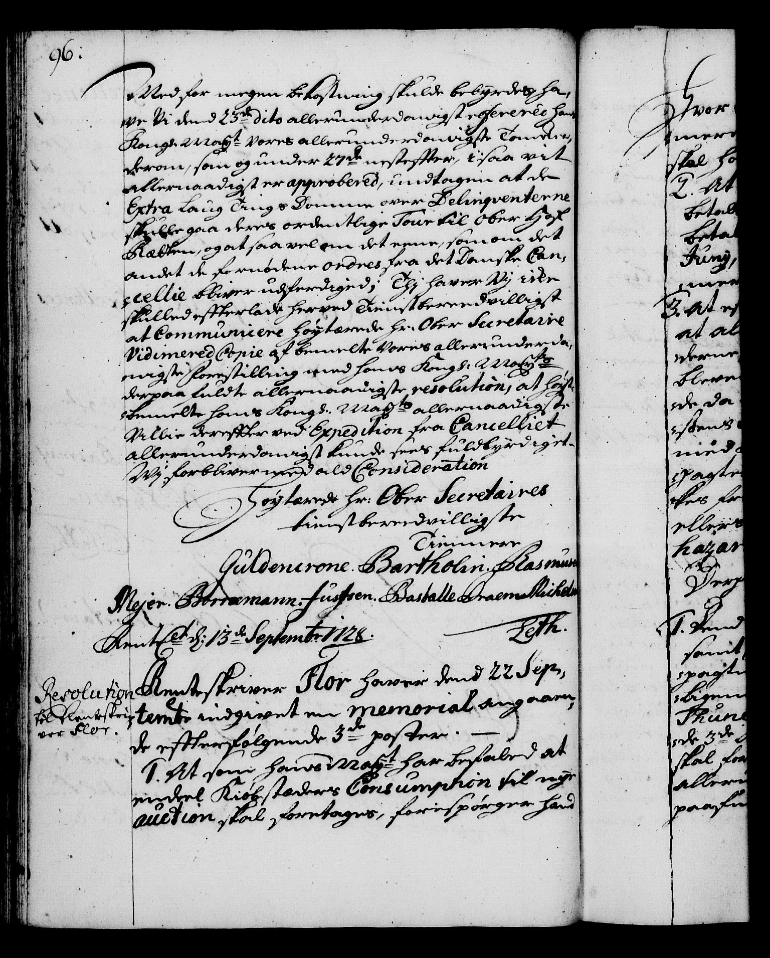Rentekammeret, Kammerkanselliet, RA/EA-3111/G/Gg/Gga/L0003: Norsk ekspedisjonsprotokoll med register (merket RK 53.3), 1727-1734, s. 96