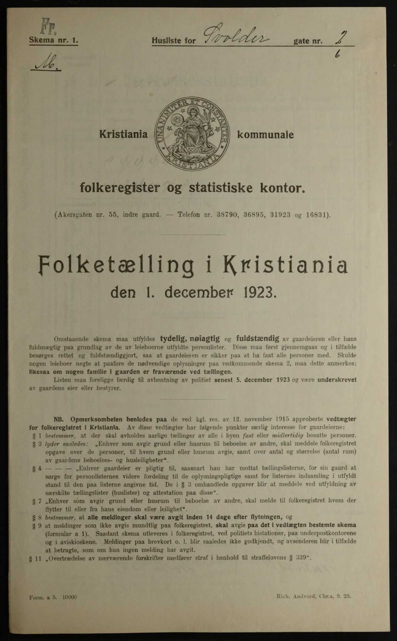 OBA, Kommunal folketelling 1.12.1923 for Kristiania, 1923, s. 117636