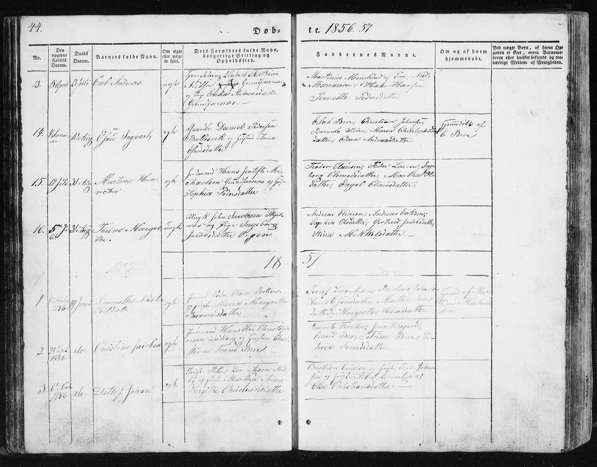 Berg sokneprestkontor, AV/SATØ-S-1318/G/Ga/Gab/L0011klokker: Klokkerbok nr. 11, 1833-1878, s. 44