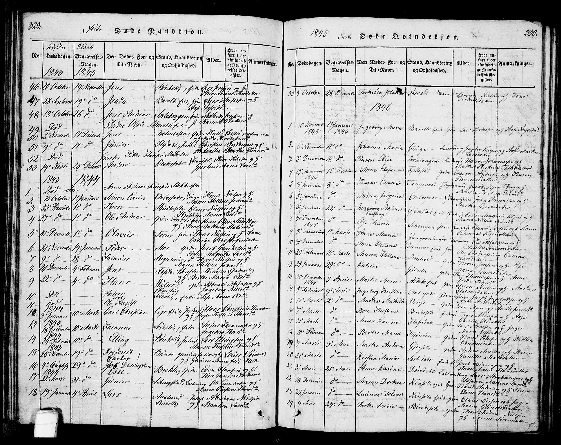 Bamble kirkebøker, AV/SAKO-A-253/G/Ga/L0005: Klokkerbok nr. I 5, 1814-1855, s. 329-330