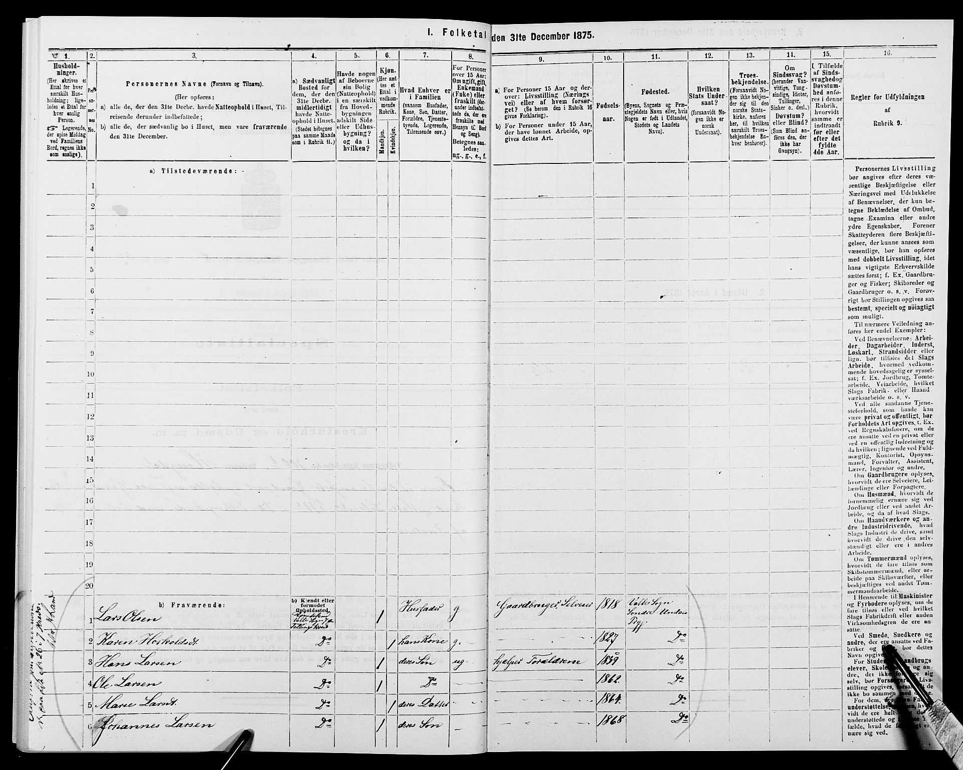 SAK, Folketelling 1875 for 1029P Sør-Audnedal prestegjeld, 1875, s. 1162