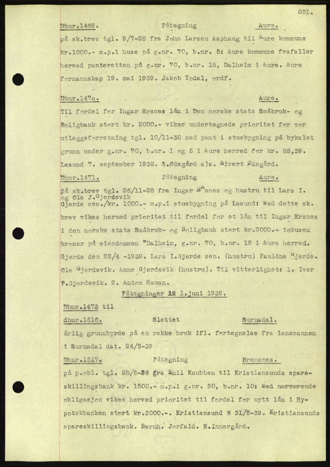 Nordmøre sorenskriveri, SAT/A-4132/1/2/2Ca: Pantebok nr. C80, 1936-1939, Dagboknr: 1469/1939