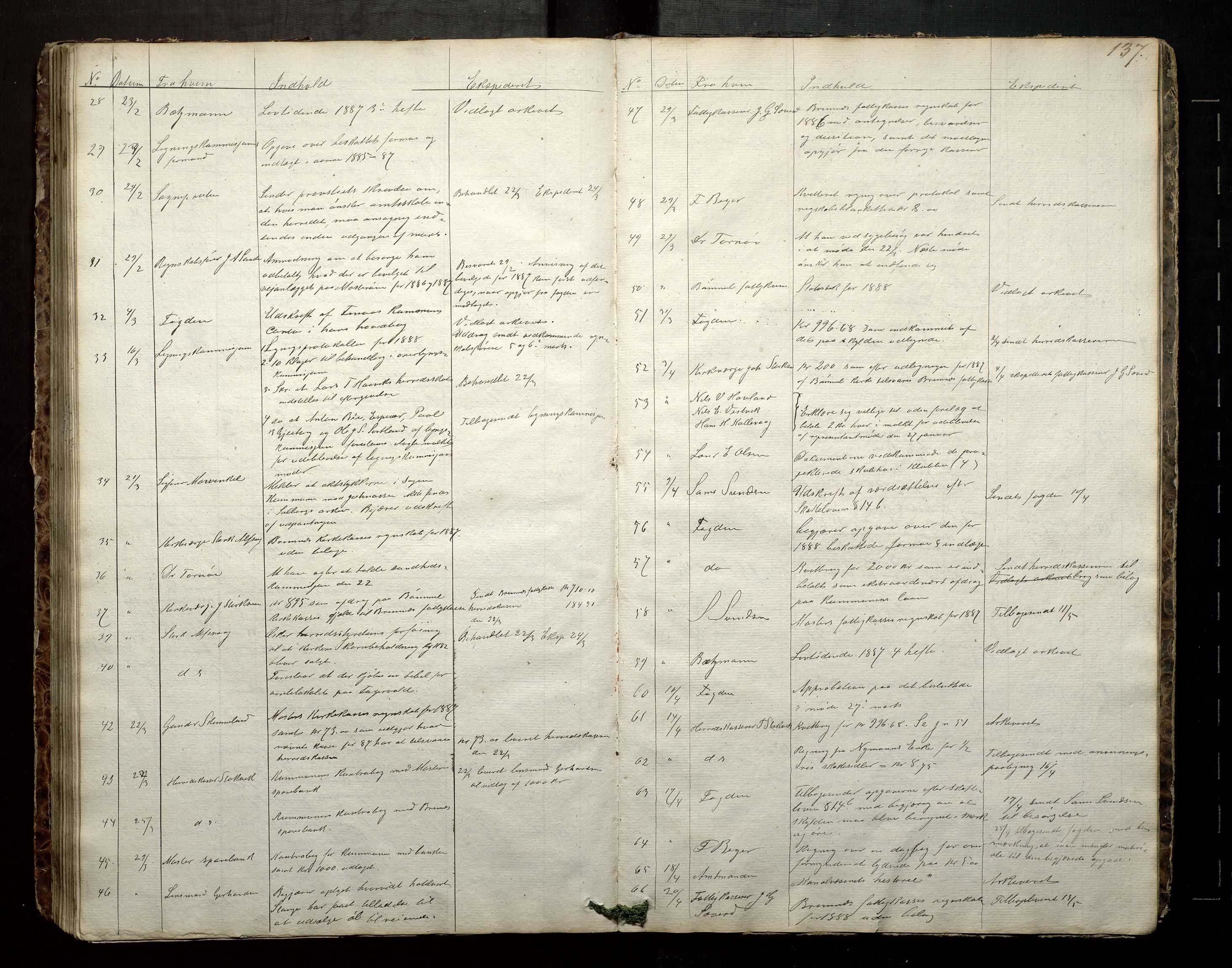 Finnaas kommune. Formannskapet, IKAH/1218a-021/C/Ca/L0001: Postjournal for formannskapet, 1838-1892, s. 138