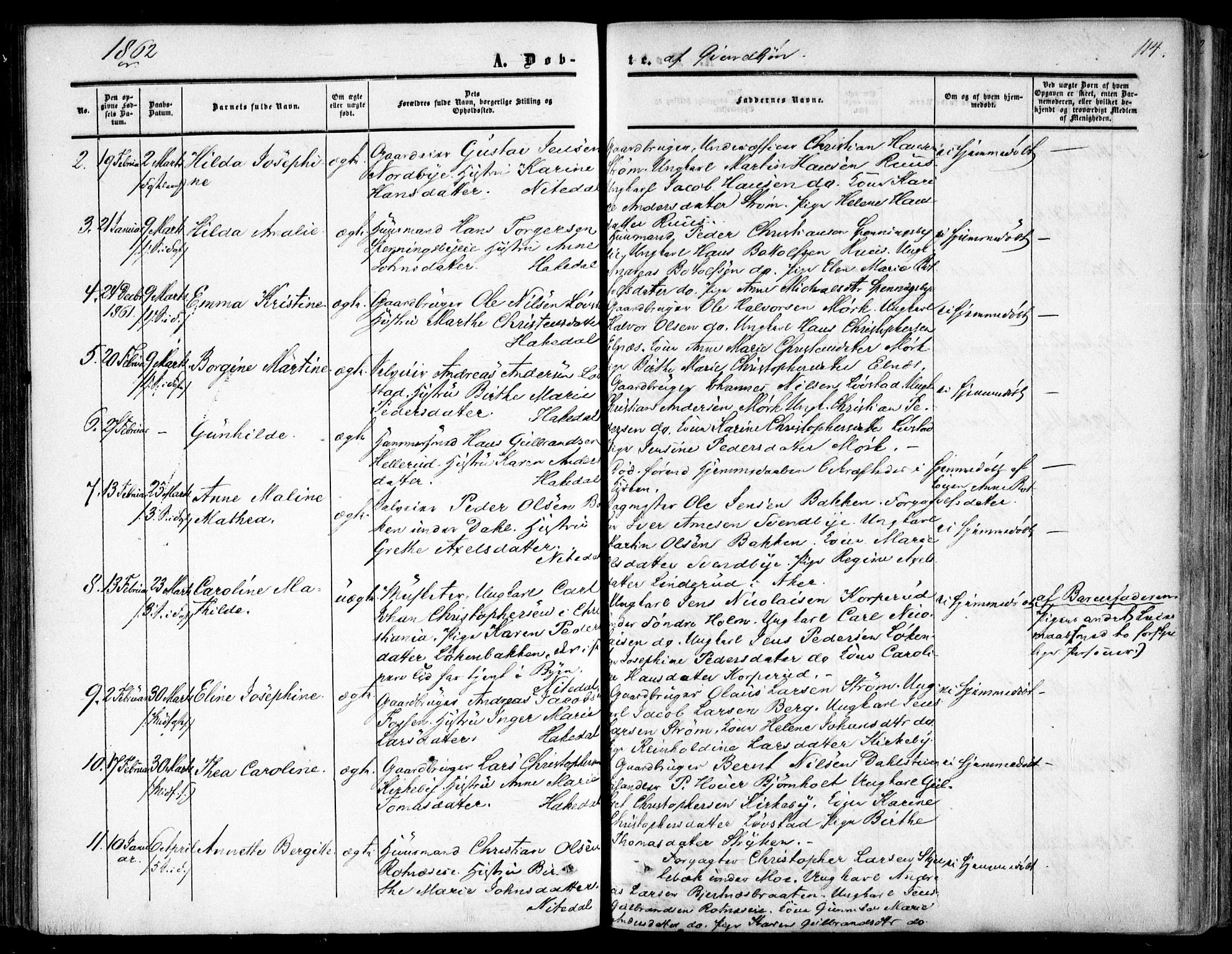 Nittedal prestekontor Kirkebøker, AV/SAO-A-10365a/F/Fa/L0005: Ministerialbok nr. I 5, 1850-1862, s. 114