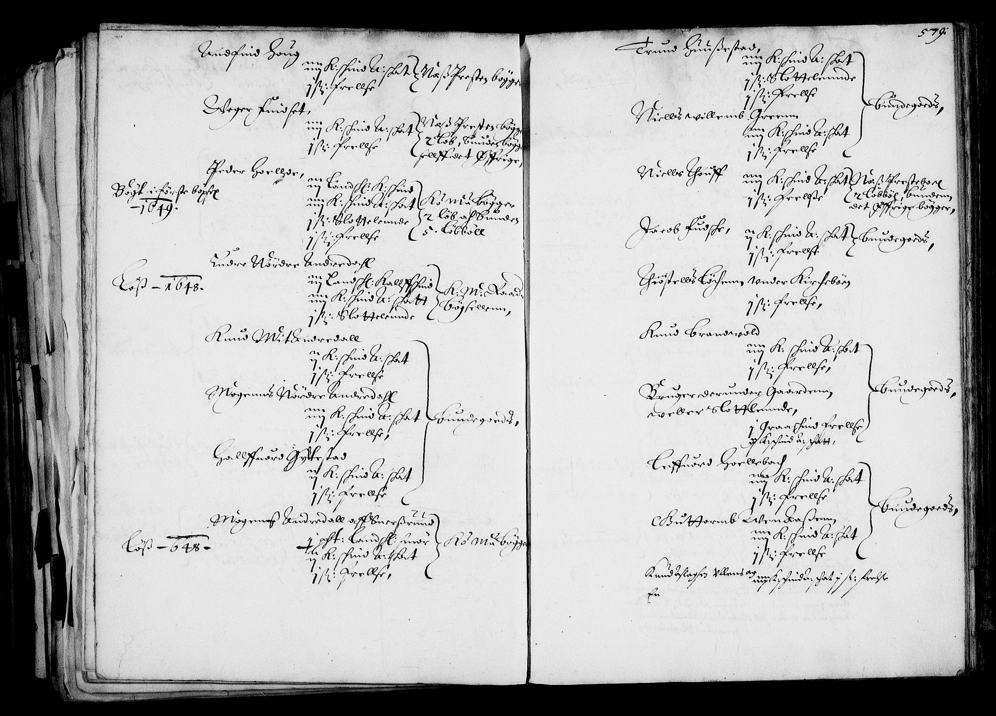 Rentekammeret inntil 1814, Realistisk ordnet avdeling, AV/RA-EA-4070/N/Na/L0001: [XI f]: Akershus stifts jordebok, 1652, s. 578b-579a