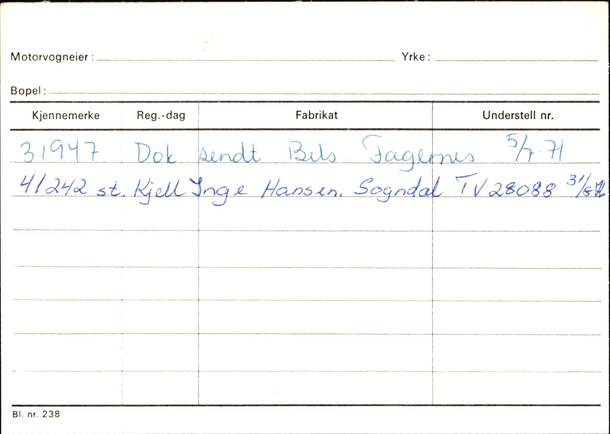 Statens vegvesen, Sogn og Fjordane vegkontor, SAB/A-5301/4/F/L0125: Eigarregister Sogndal V-Å. Aurland A-Å. Fjaler A-N, 1945-1975, s. 1232