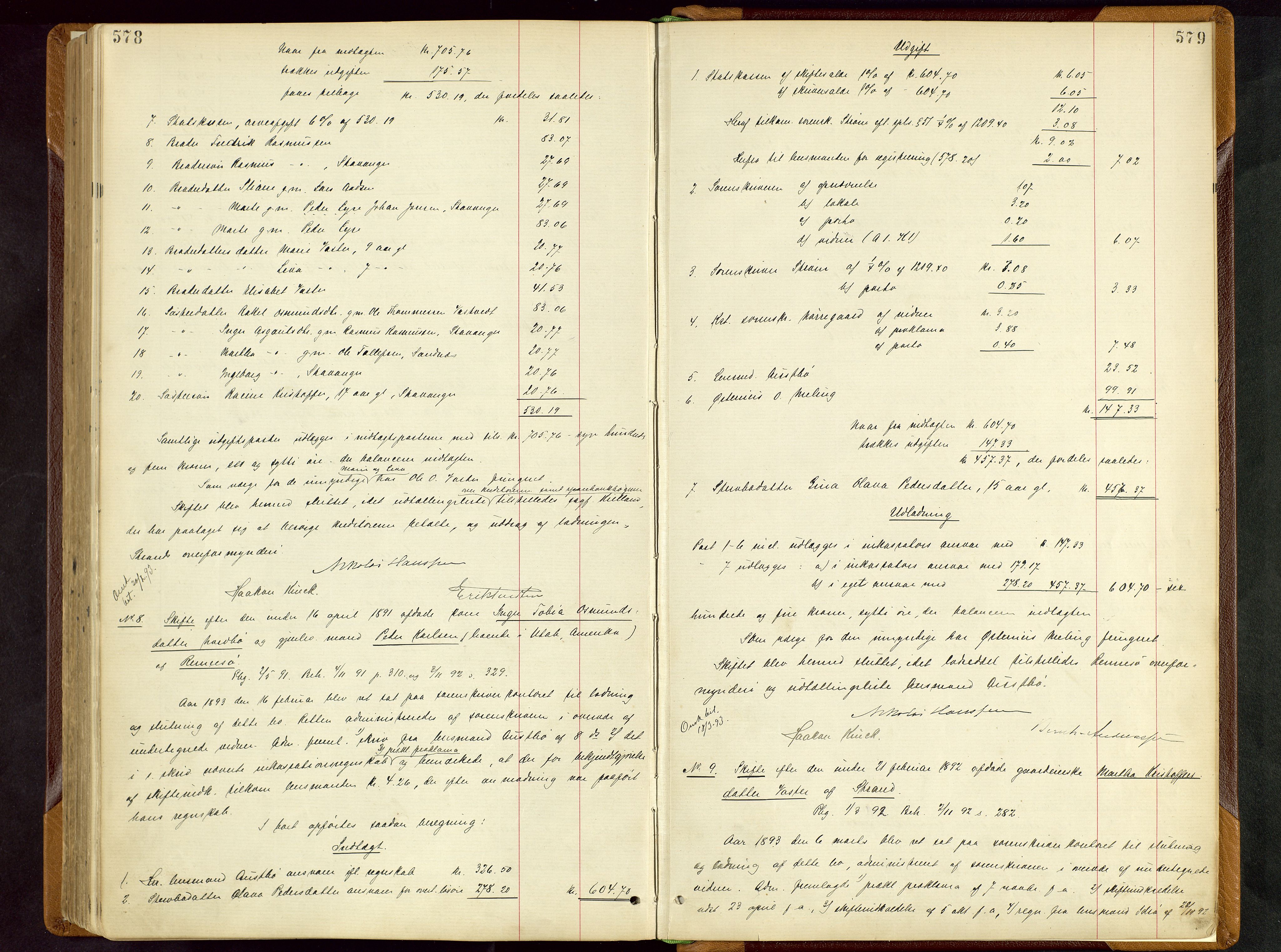 Ryfylke tingrett, AV/SAST-A-100055/001/IV/IVD/L0028: Skifteprotokoll, register i protokollen, 1885-1893, s. 578-579