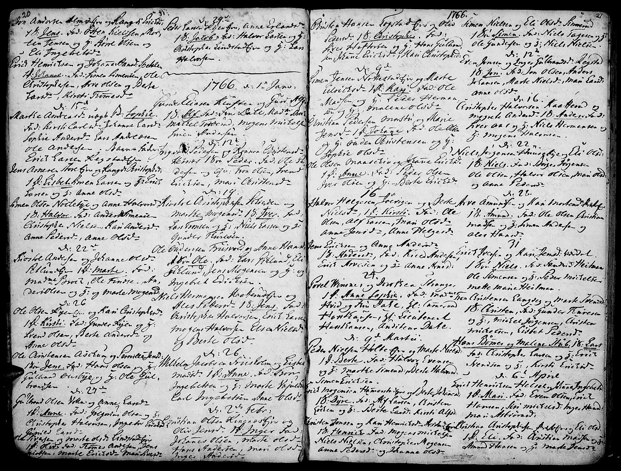 Stange prestekontor, AV/SAH-PREST-002/K/L0006: Ministerialbok nr. 6, 1762-1787, s. 20-21