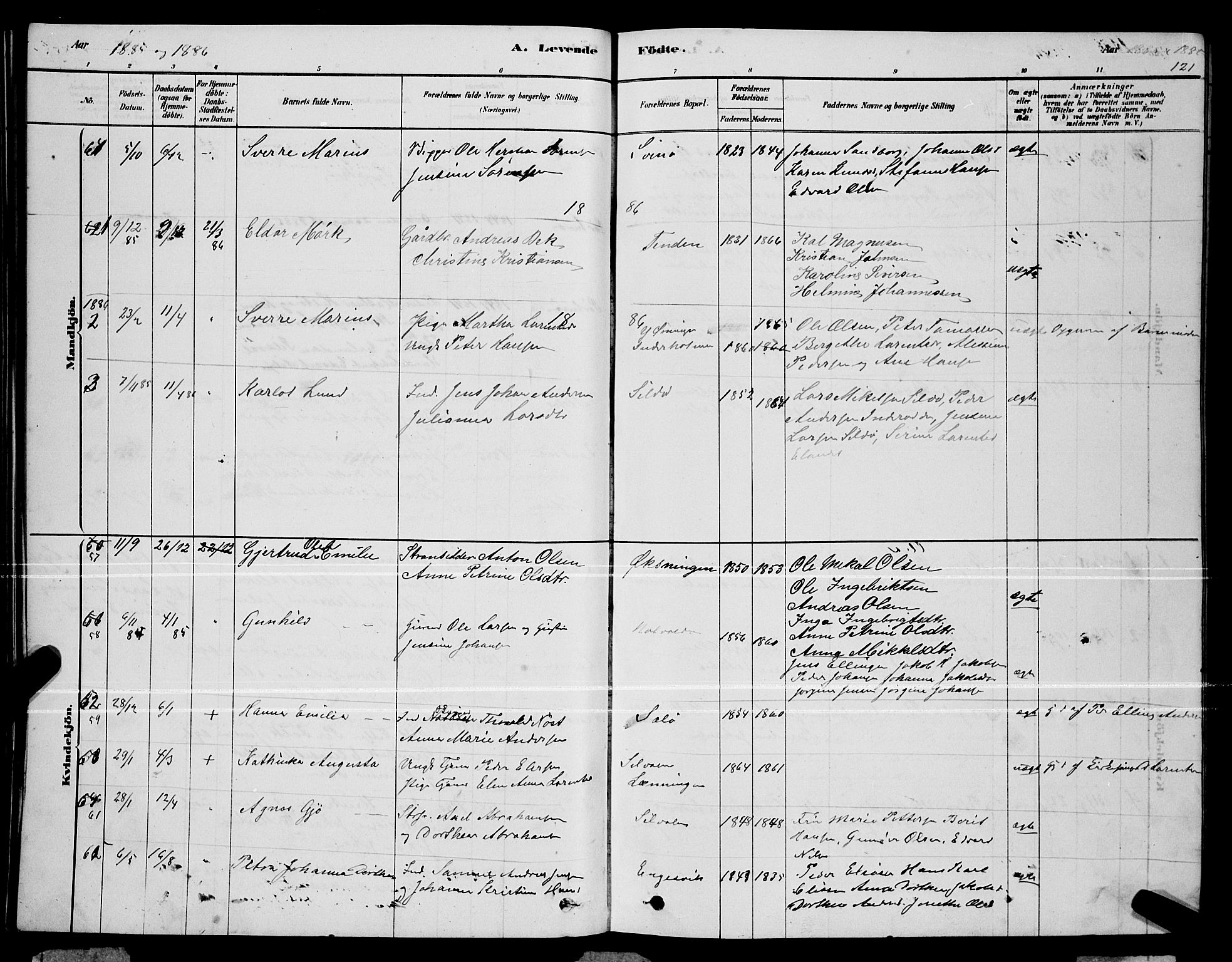 Ministerialprotokoller, klokkerbøker og fødselsregistre - Nordland, SAT/A-1459/834/L0513: Klokkerbok nr. 834C04, 1877-1892, s. 121