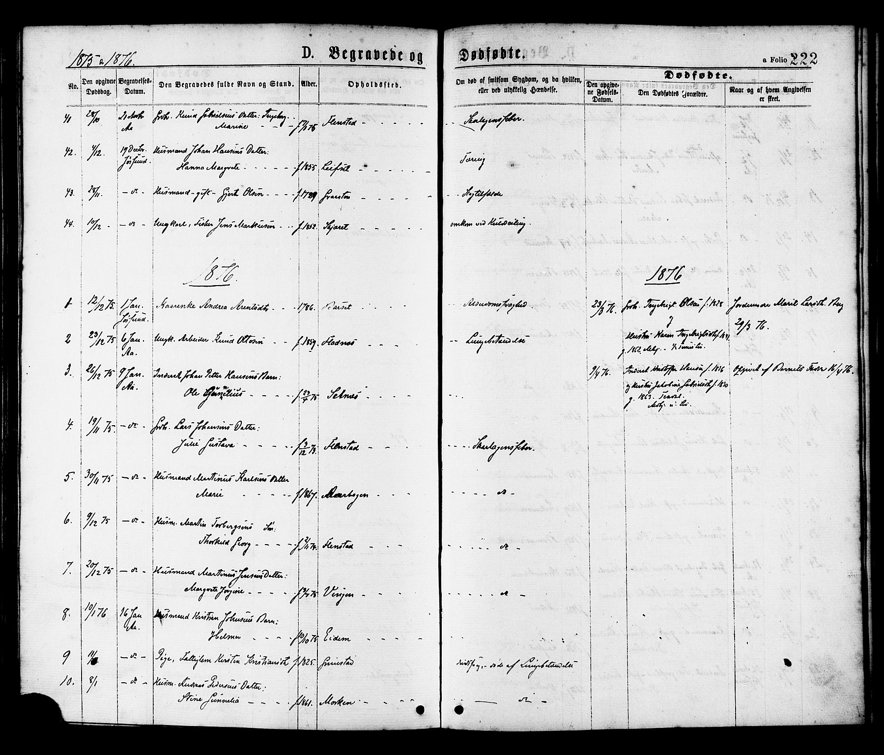 Ministerialprotokoller, klokkerbøker og fødselsregistre - Sør-Trøndelag, AV/SAT-A-1456/655/L0679: Ministerialbok nr. 655A08, 1873-1879, s. 222