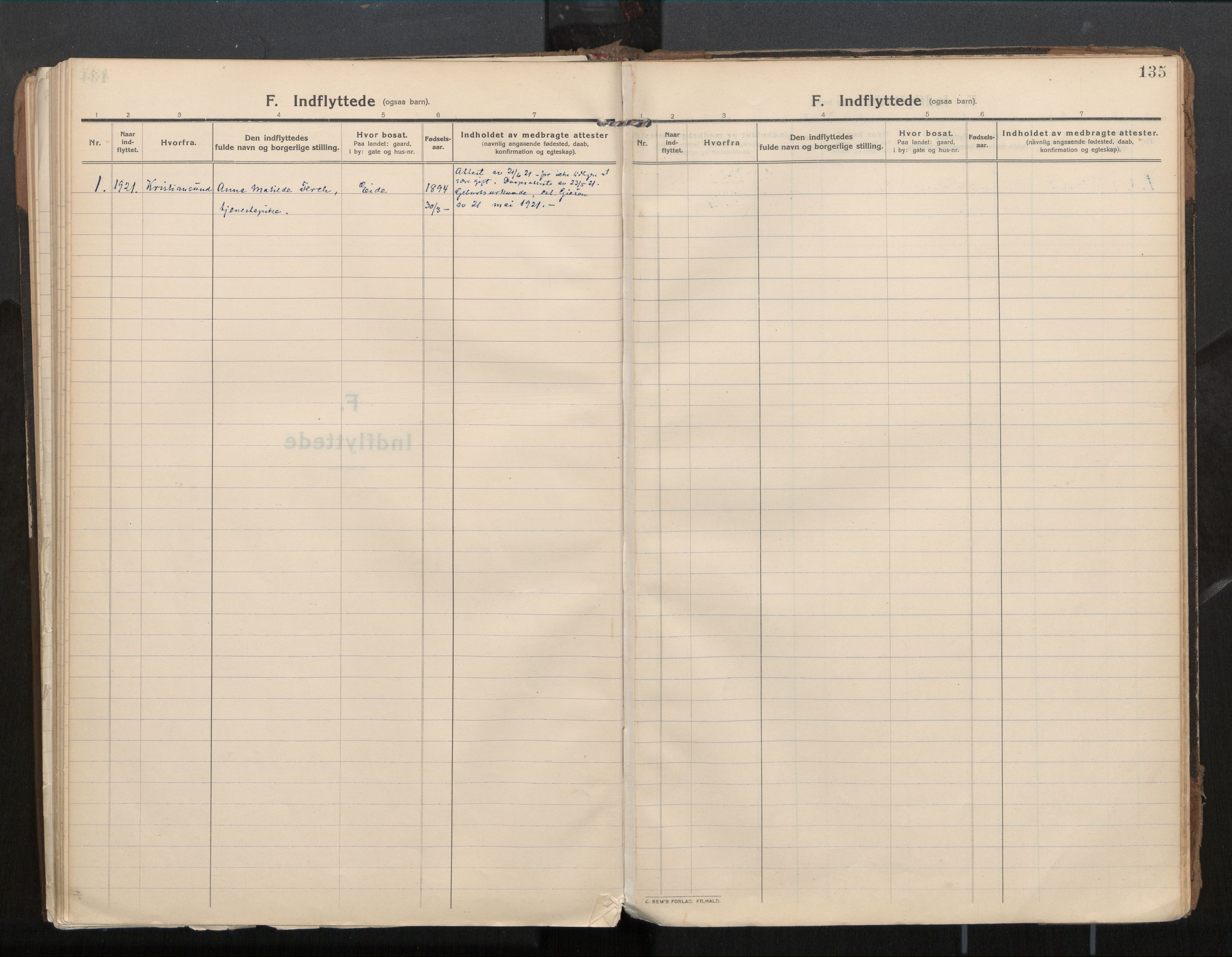 Ministerialprotokoller, klokkerbøker og fødselsregistre - Møre og Romsdal, AV/SAT-A-1454/571/L0836b: Ministerialbok nr. 571A03, 1911-1926, s. 135