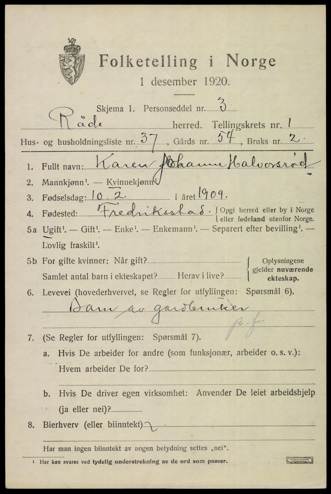 SAO, Folketelling 1920 for 0135 Råde herred, 1920, s. 1554