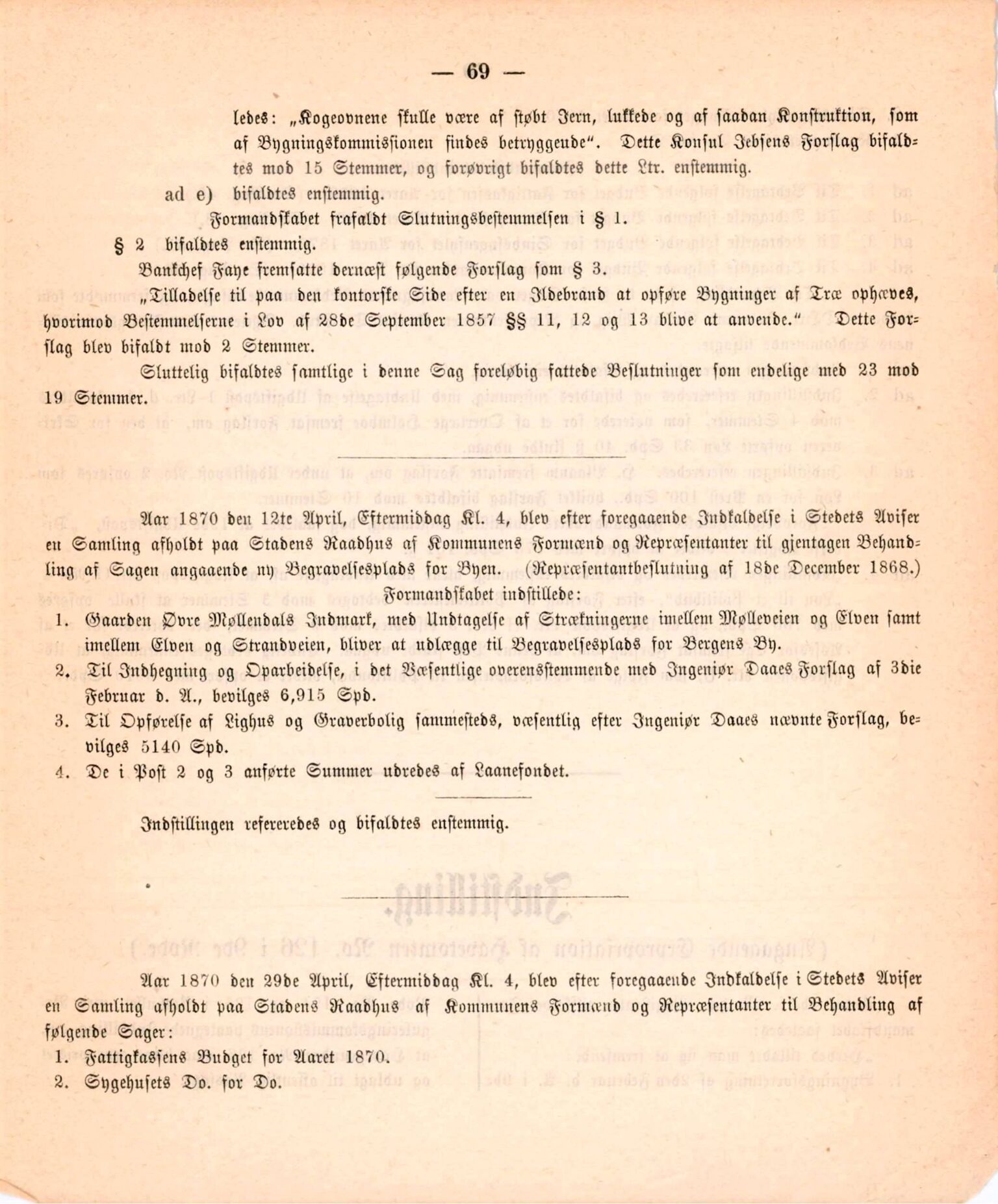 Bergen kommune. Formannskapet, BBA/A-0003/Ad/L0025: Bergens Kommuneforhandlinger, 1870