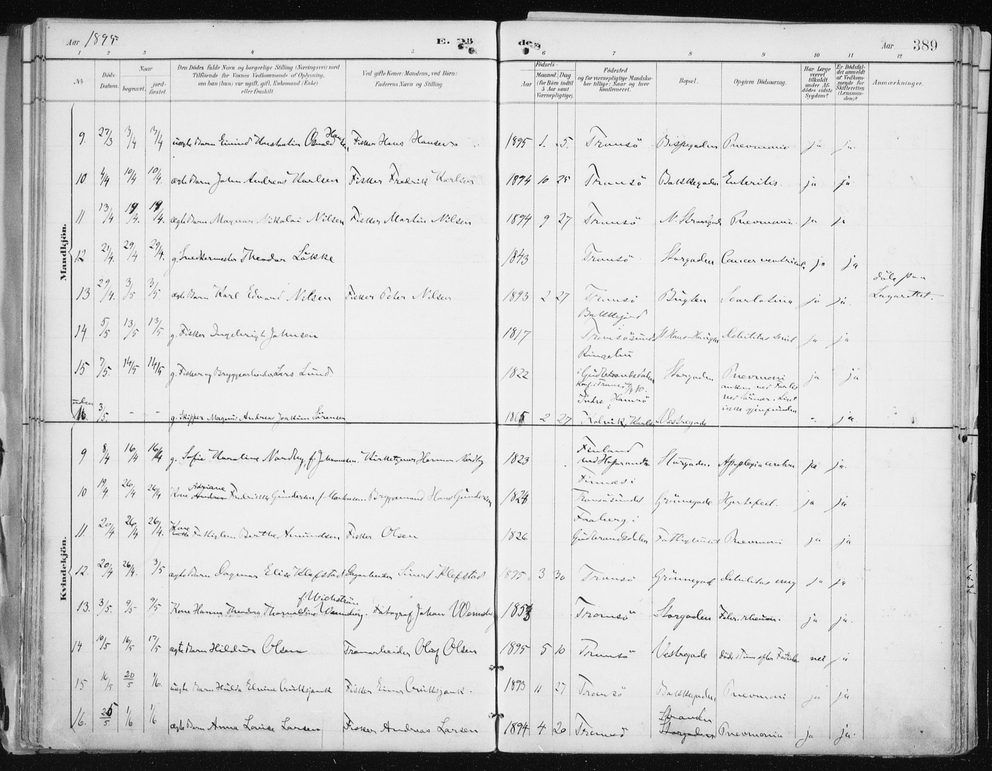 Tromsø sokneprestkontor/stiftsprosti/domprosti, AV/SATØ-S-1343/G/Ga/L0015kirke: Ministerialbok nr. 15, 1889-1899, s. 389