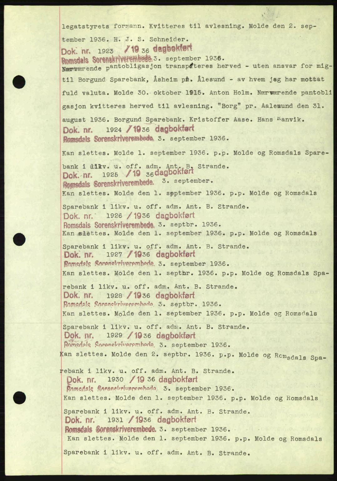Romsdal sorenskriveri, AV/SAT-A-4149/1/2/2C: Pantebok nr. C1a, 1936-1945, Dagboknr: 1923/1936