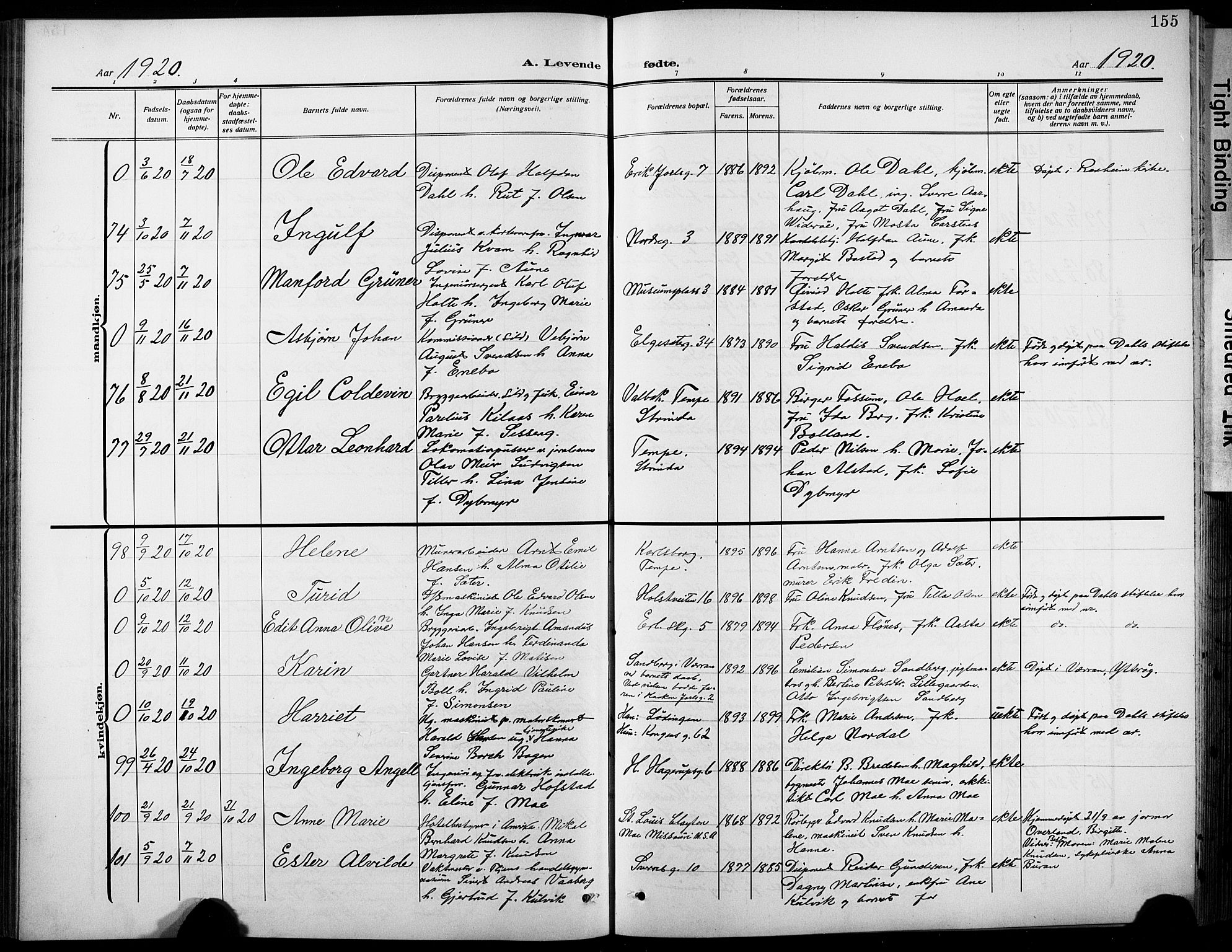 Ministerialprotokoller, klokkerbøker og fødselsregistre - Sør-Trøndelag, AV/SAT-A-1456/601/L0096: Klokkerbok nr. 601C14, 1911-1931, s. 155