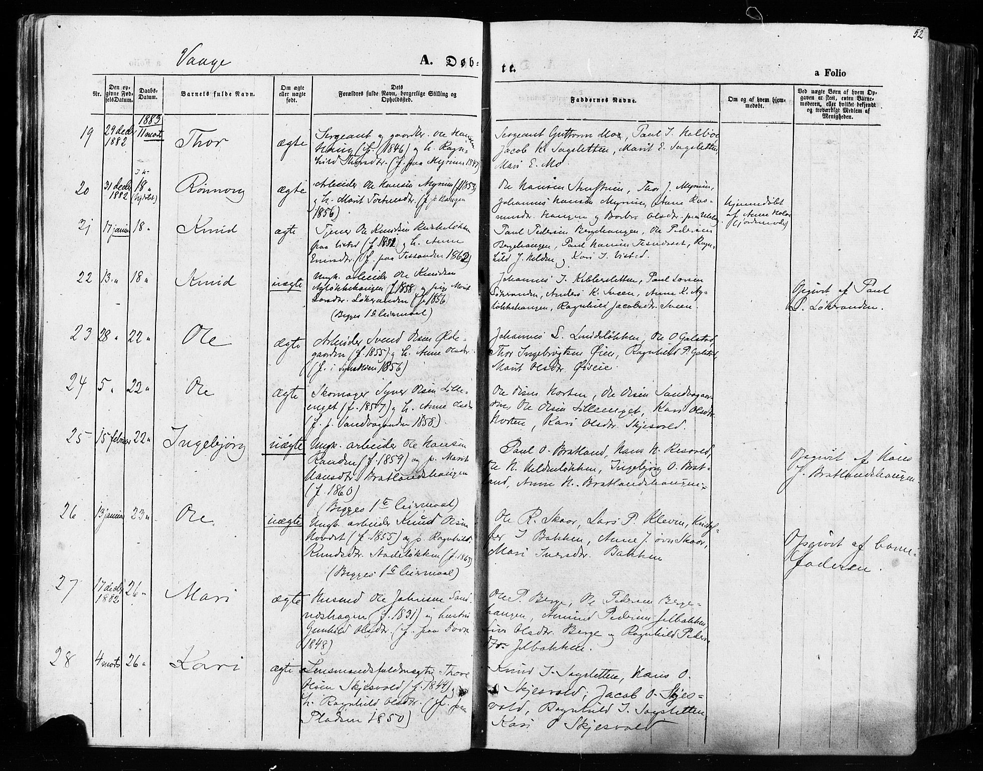 Vågå prestekontor, AV/SAH-PREST-076/H/Ha/Haa/L0007: Ministerialbok nr. 7 /1, 1872-1886, s. 52