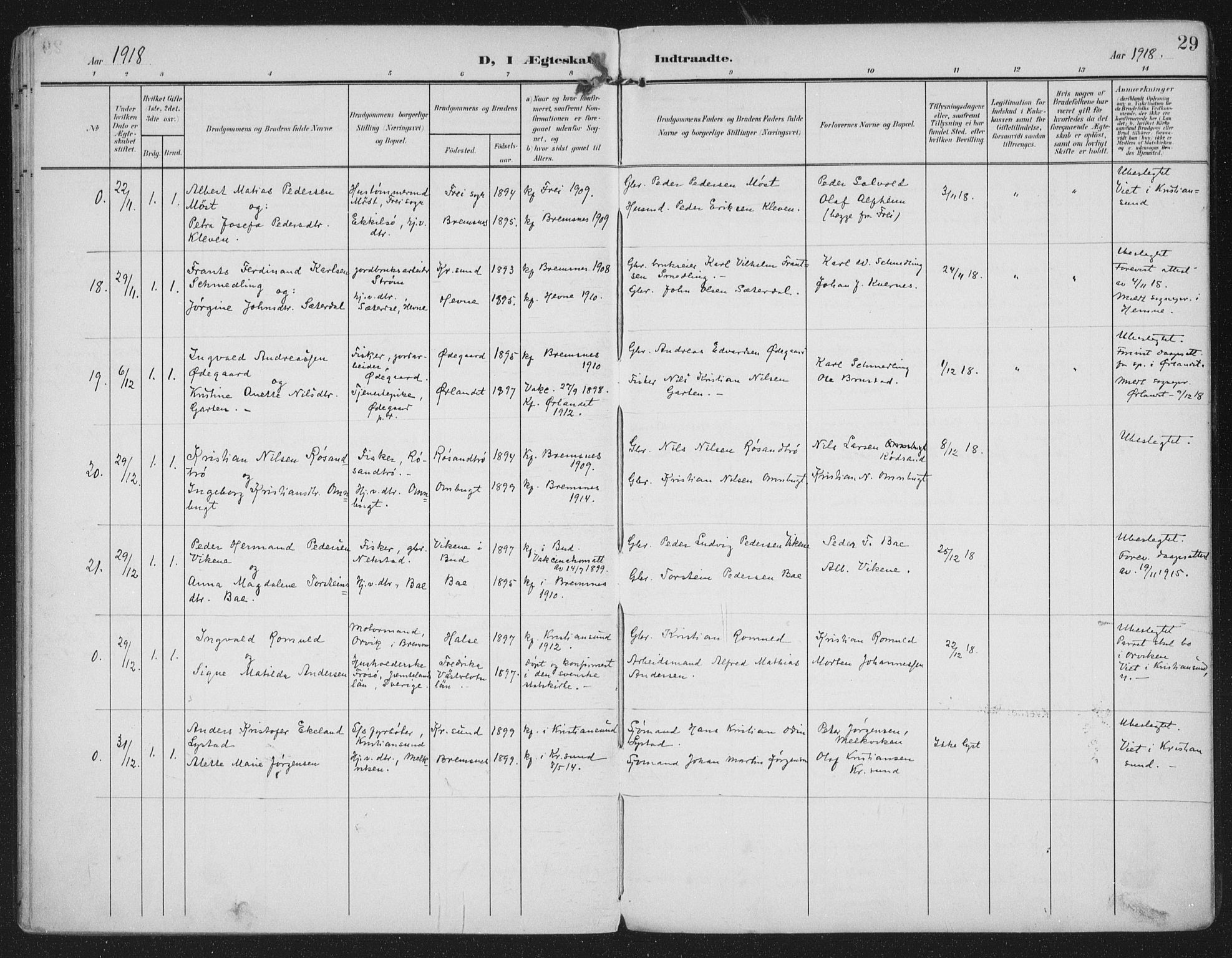 Ministerialprotokoller, klokkerbøker og fødselsregistre - Møre og Romsdal, AV/SAT-A-1454/569/L0822: Ministerialbok nr. 569A08, 1908-1919, s. 29