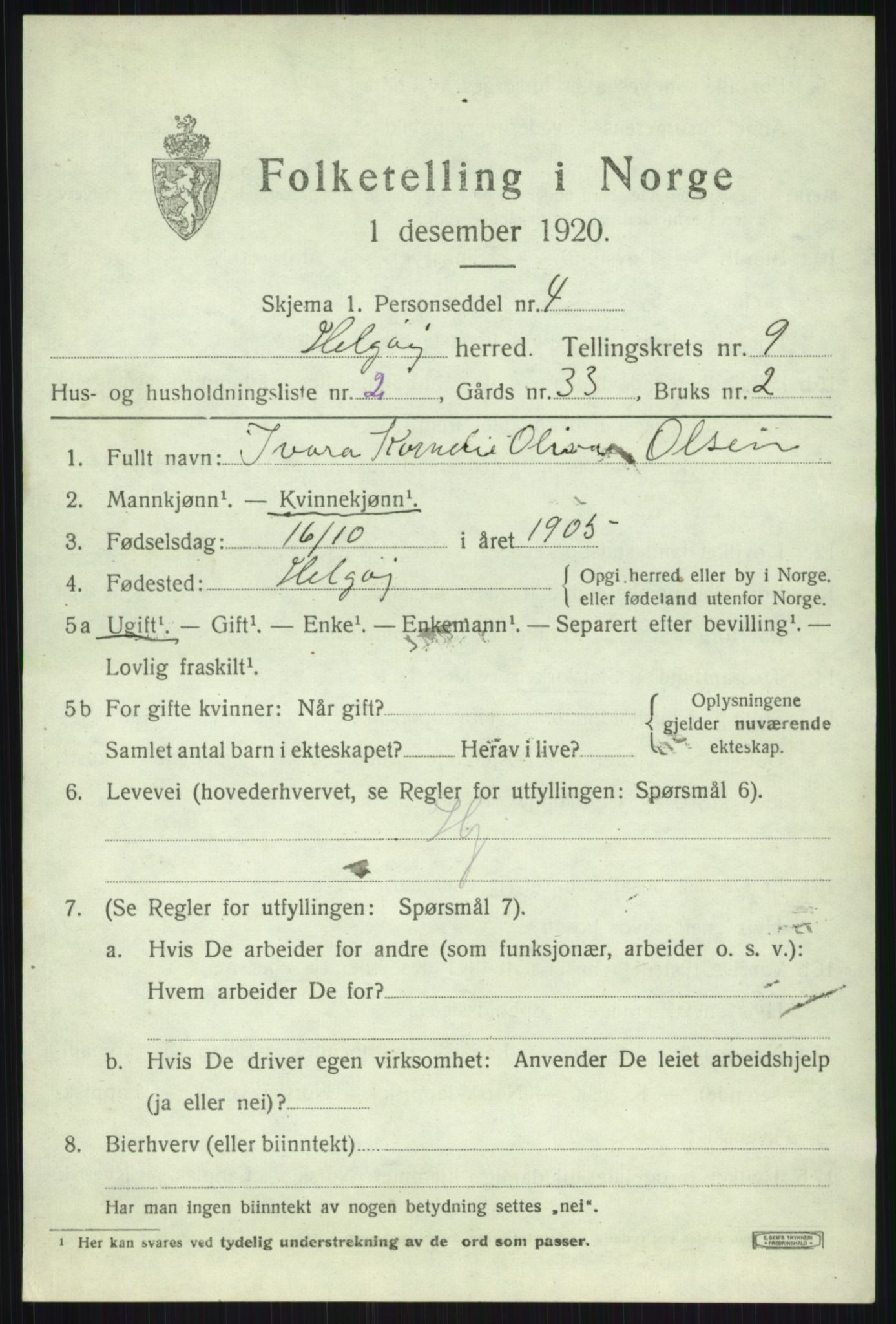 SATØ, Folketelling 1920 for 1935 Helgøy herred, 1920, s. 3231