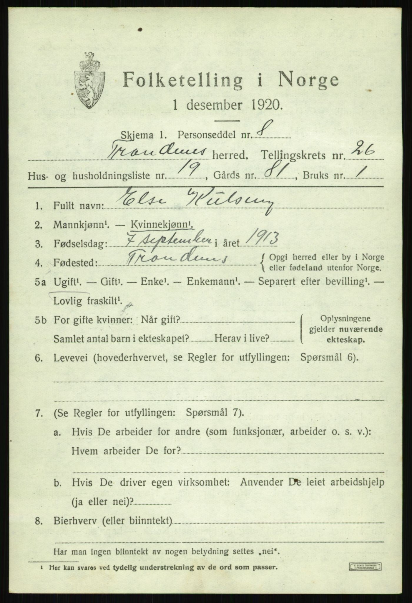 SATØ, Folketelling 1920 for 1914 Trondenes herred, 1920, s. 19070