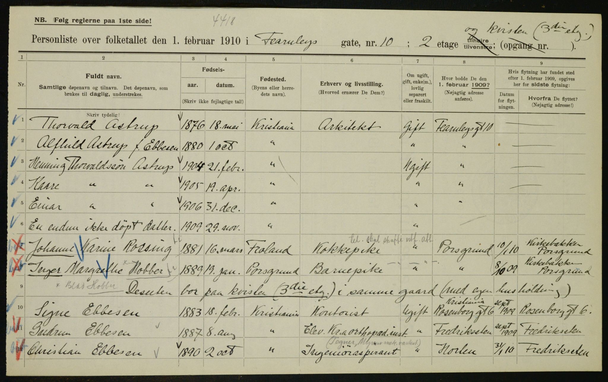 OBA, Kommunal folketelling 1.2.1910 for Kristiania, 1910, s. 22539