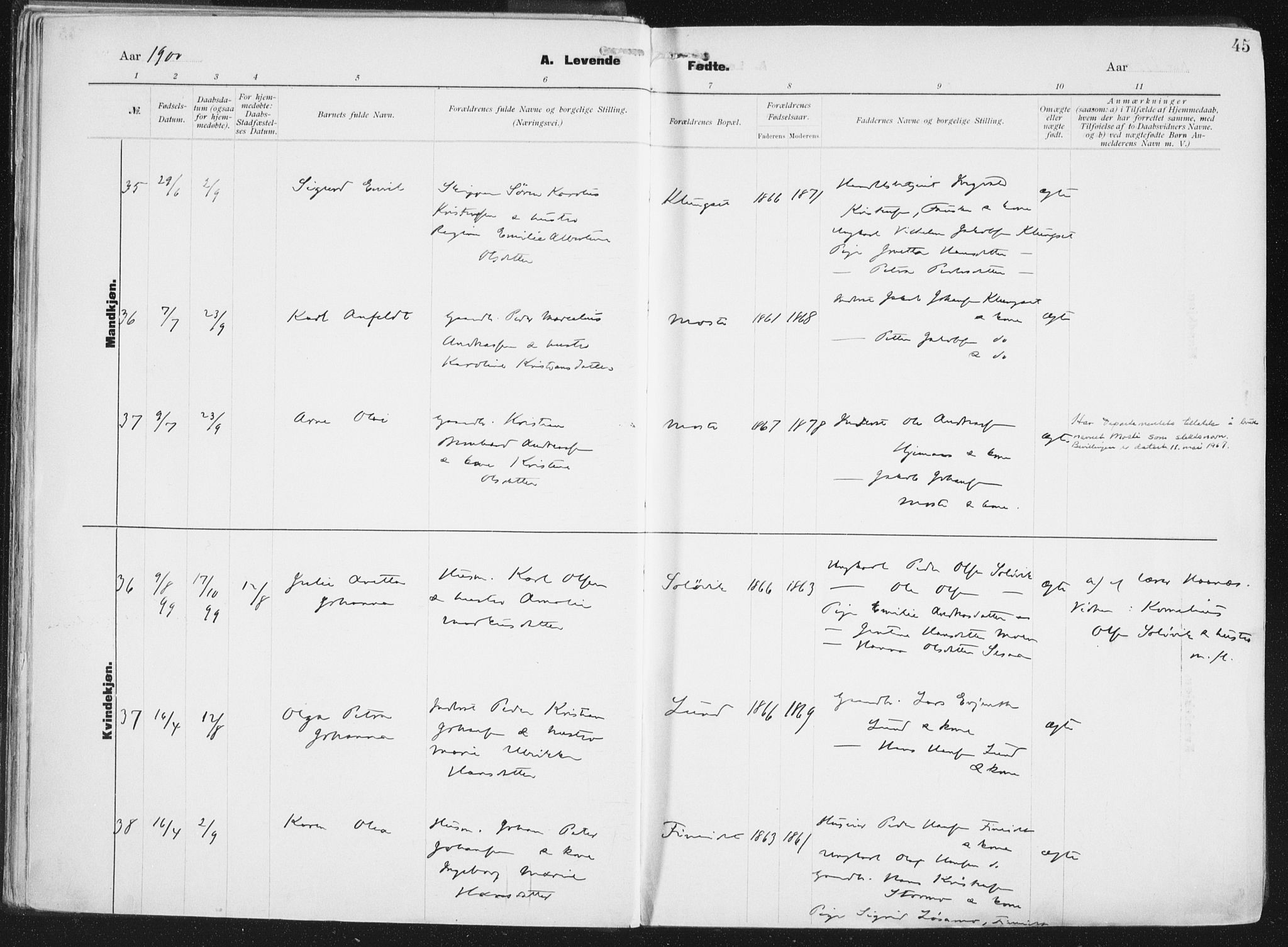 Ministerialprotokoller, klokkerbøker og fødselsregistre - Nordland, AV/SAT-A-1459/849/L0696: Ministerialbok nr. 849A08, 1898-1910, s. 45