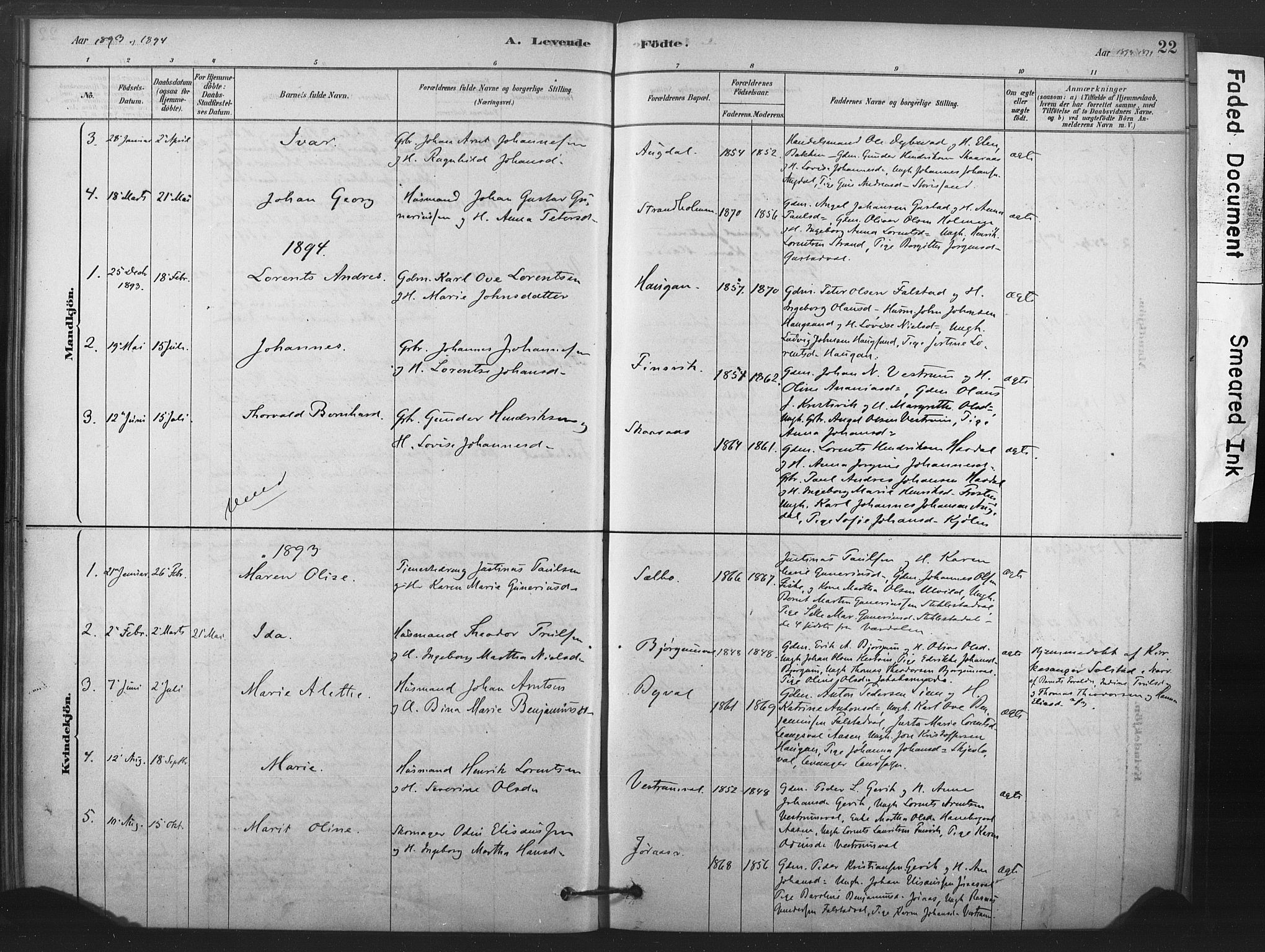 Ministerialprotokoller, klokkerbøker og fødselsregistre - Nord-Trøndelag, SAT/A-1458/719/L0178: Ministerialbok nr. 719A01, 1878-1900, s. 22