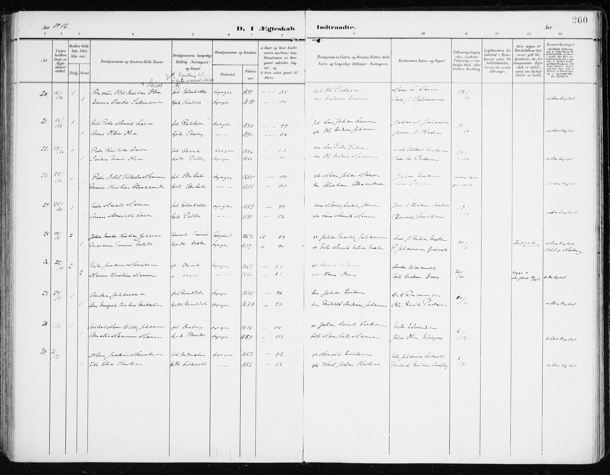Lyngen sokneprestembete, SATØ/S-1289/H/He/Hea/L0011kirke: Ministerialbok nr. 11, 1903-1913, s. 260